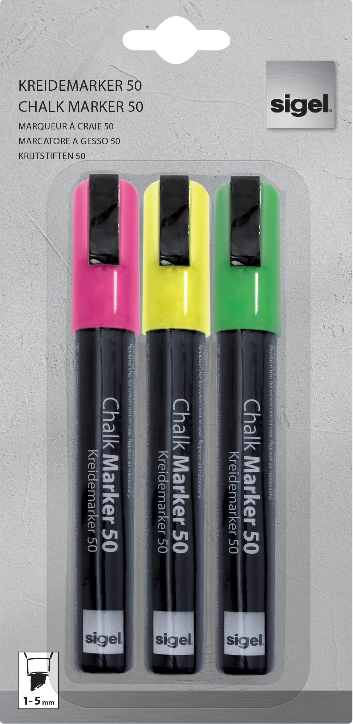 SIGEL BA182 Chalk Marker 50, chisel tip 1-5 mm, Pink/Green/Yellow, 3 Pieces, pink/green/yellow 50, Keilspitze 1-5 mm - Image 3