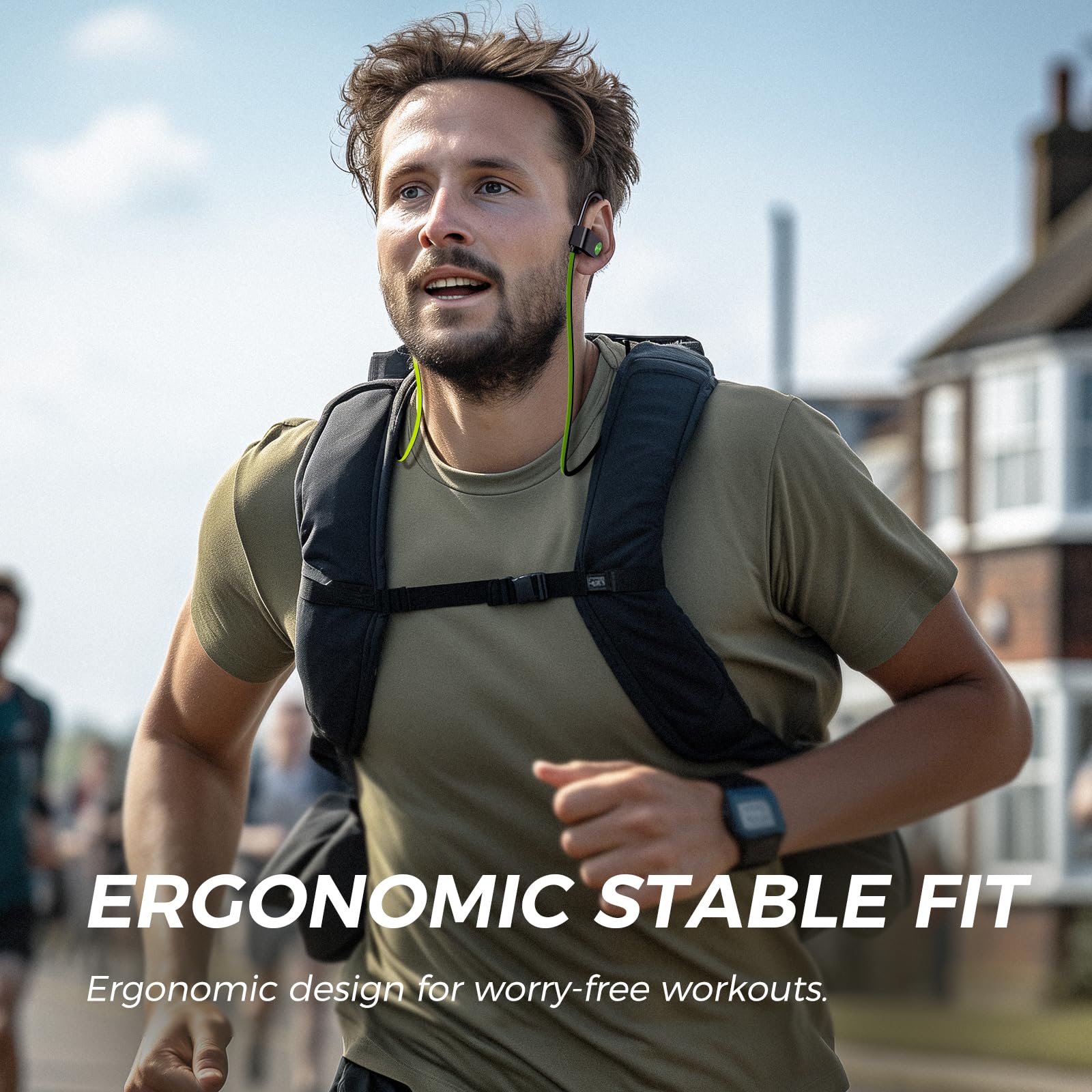 TONEMAC U8 Cuffie Bluetooth Sport,Auricolari Bluetooth con Filo,Cuffie Sportive Bluetooth 5.3 con Microfono,Cuffie Running Bluetooth in Ear con Filo,15 Ore di Ascolto,IPX7,per Jogging,Palestra,Verde