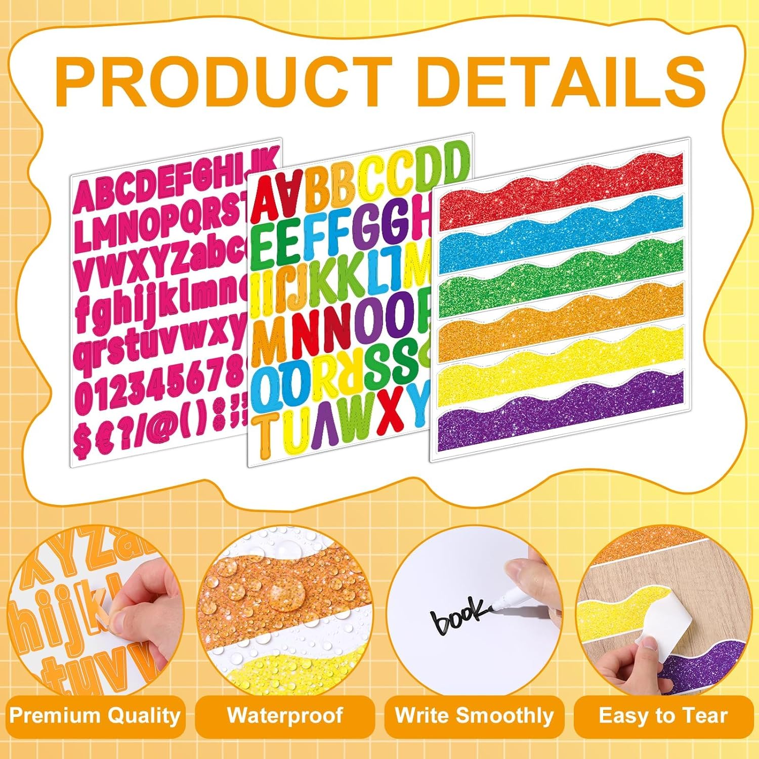 122 Pcs Science Fair Board Supplies 72 Glitter Colorful Pencil Trim Scalloped Borders 36 Presentation Board Subtitle 6 Self Adhesive Project Title 8 Letter Sticker for Classroom Office Decor(Colorful)