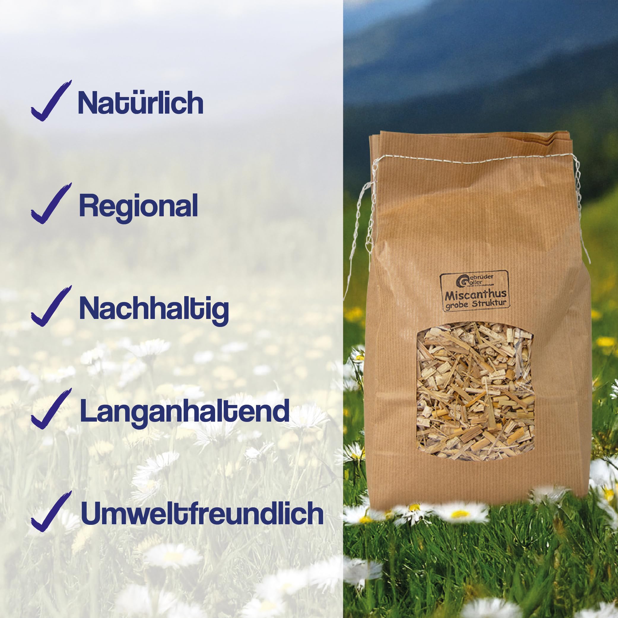 Bio Miscanthus Einstreu grob - Staubarm & Saugstark - Einstreu für Kleintiere wie Kaninchen, Meerschweinchen, Hamster - Kleintierstreu aus biologischem Anbau - 980L 100% Natur