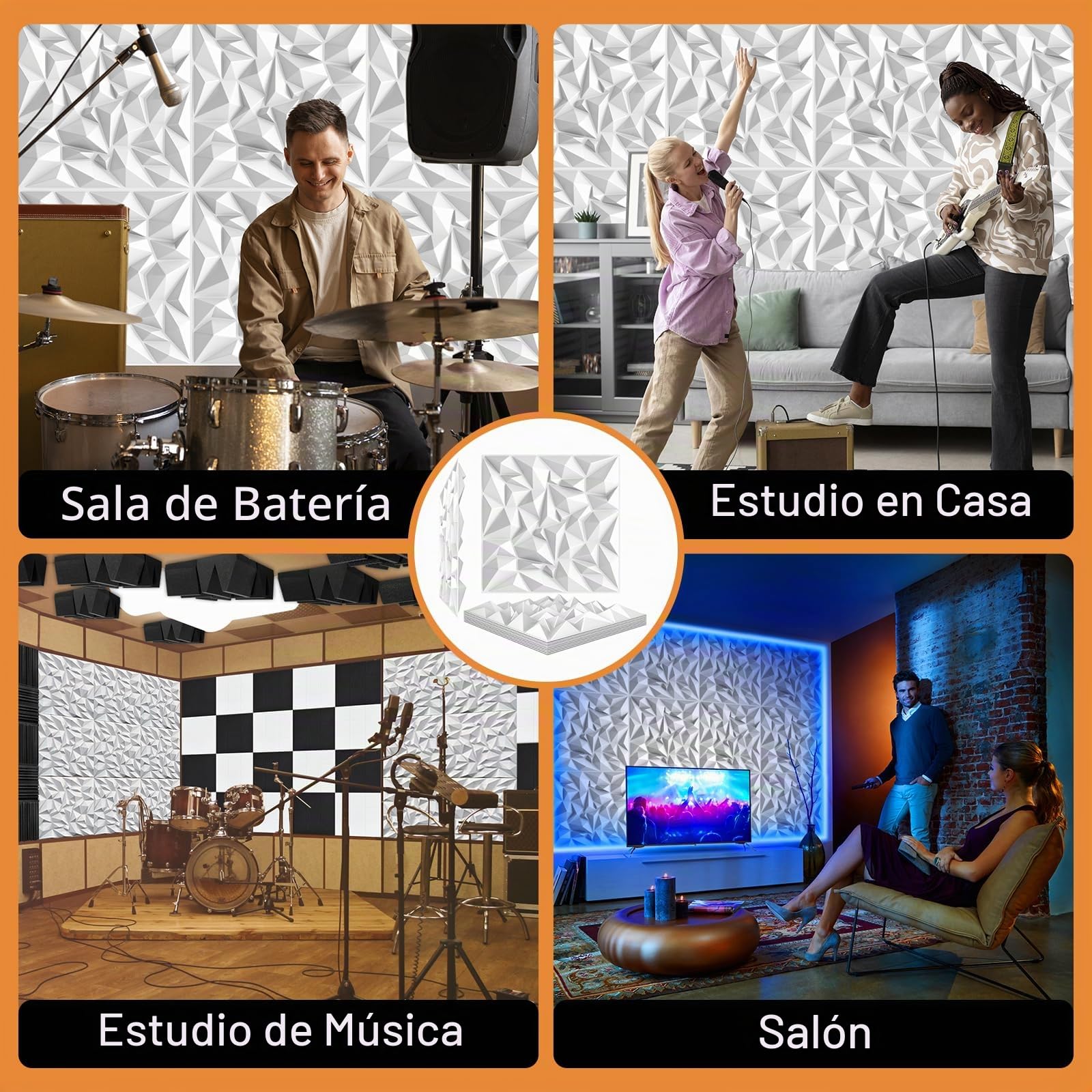 TroyStudio Paneles difusores de sonido acústico, 19.7 x 19.7 x 1 pulgada, 12 paneles de pared 3D de plástico PVC blanco, panel de difusión de tratamiento acústico de estudio de grabación, azulejos