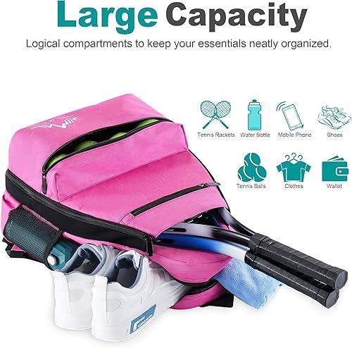 Miniatura 2 de Himal Outdoors Mochila de tenis  Gran almacenamiento con capacidad para 2 raquetas y necesidades con tenis, pickleball, raqueta, adecuada para