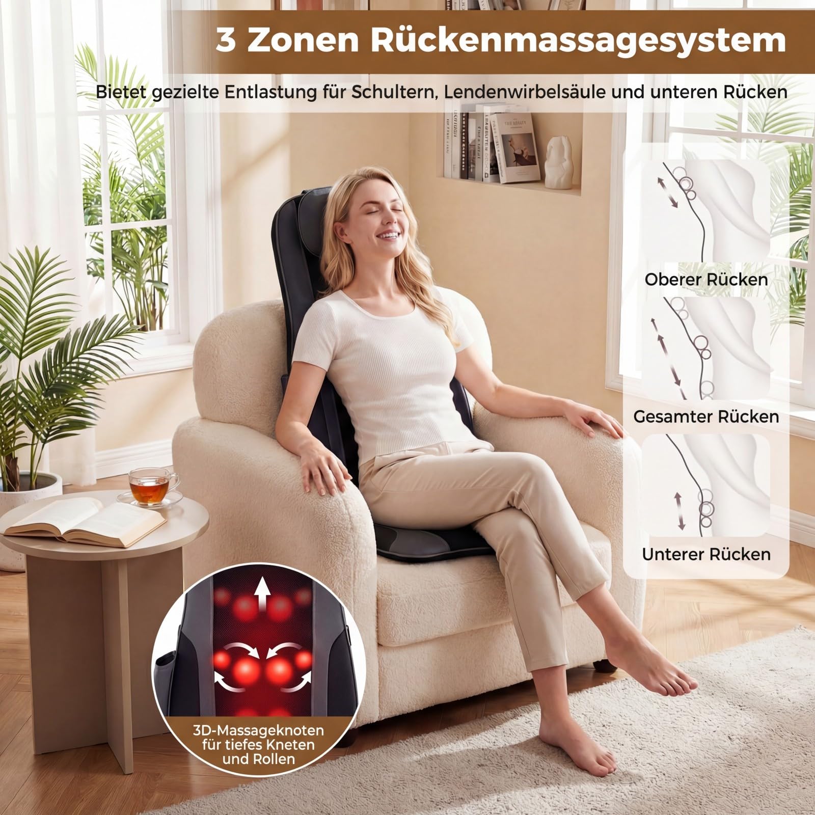 COSTWAY Shiatsu Massageauflage mit 4 knetenden Rollknoten & 2 Vibrationsmotoren, Massagesitzauflage 3D Massagematte, Rückenmassagegerät mit Wärme für Zuhause & Büro