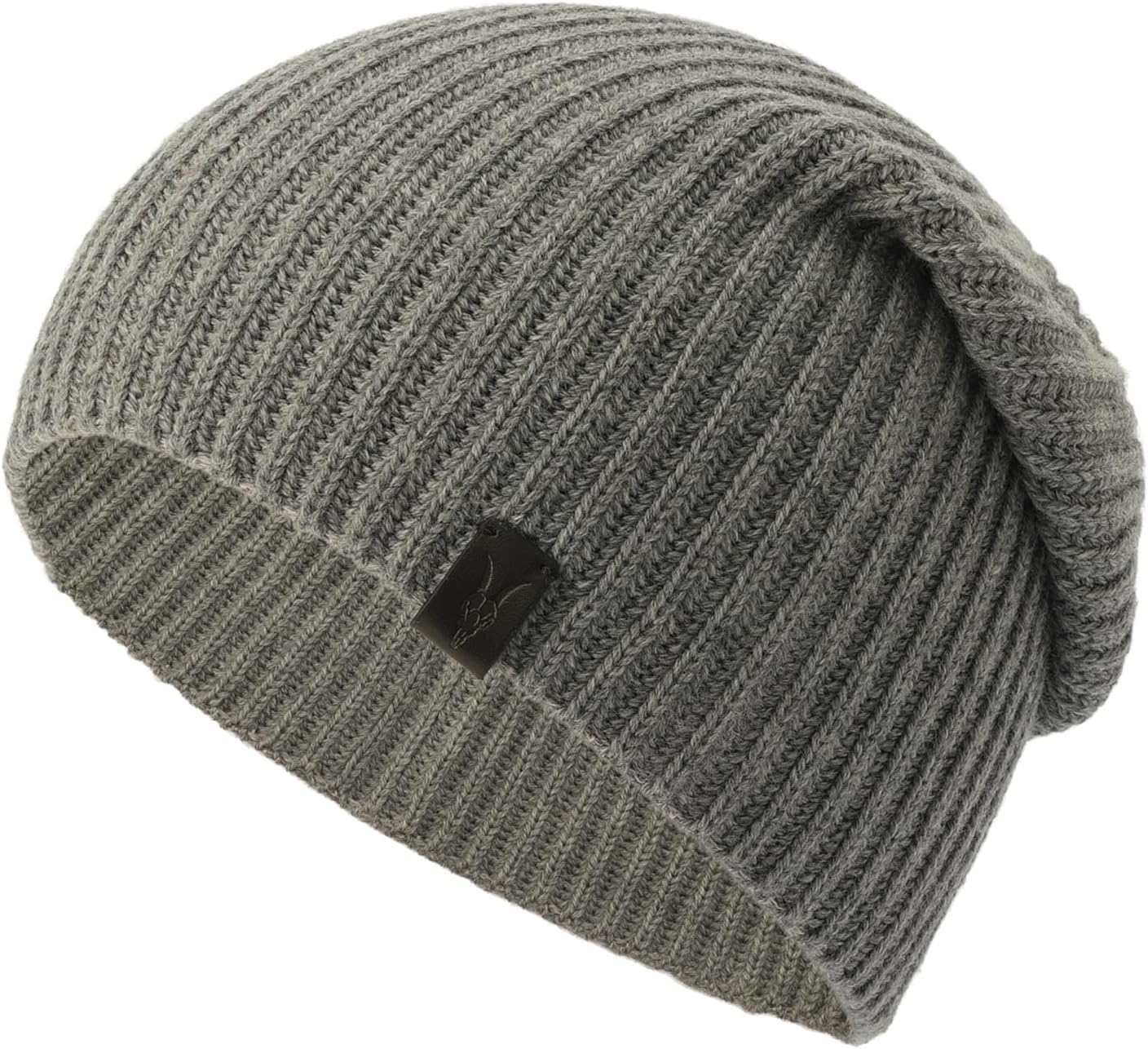 AllSaints Mens Merino Ribbed Beanie, Ribbed Hat with Logo Design, 100% Wool, Grey Marl