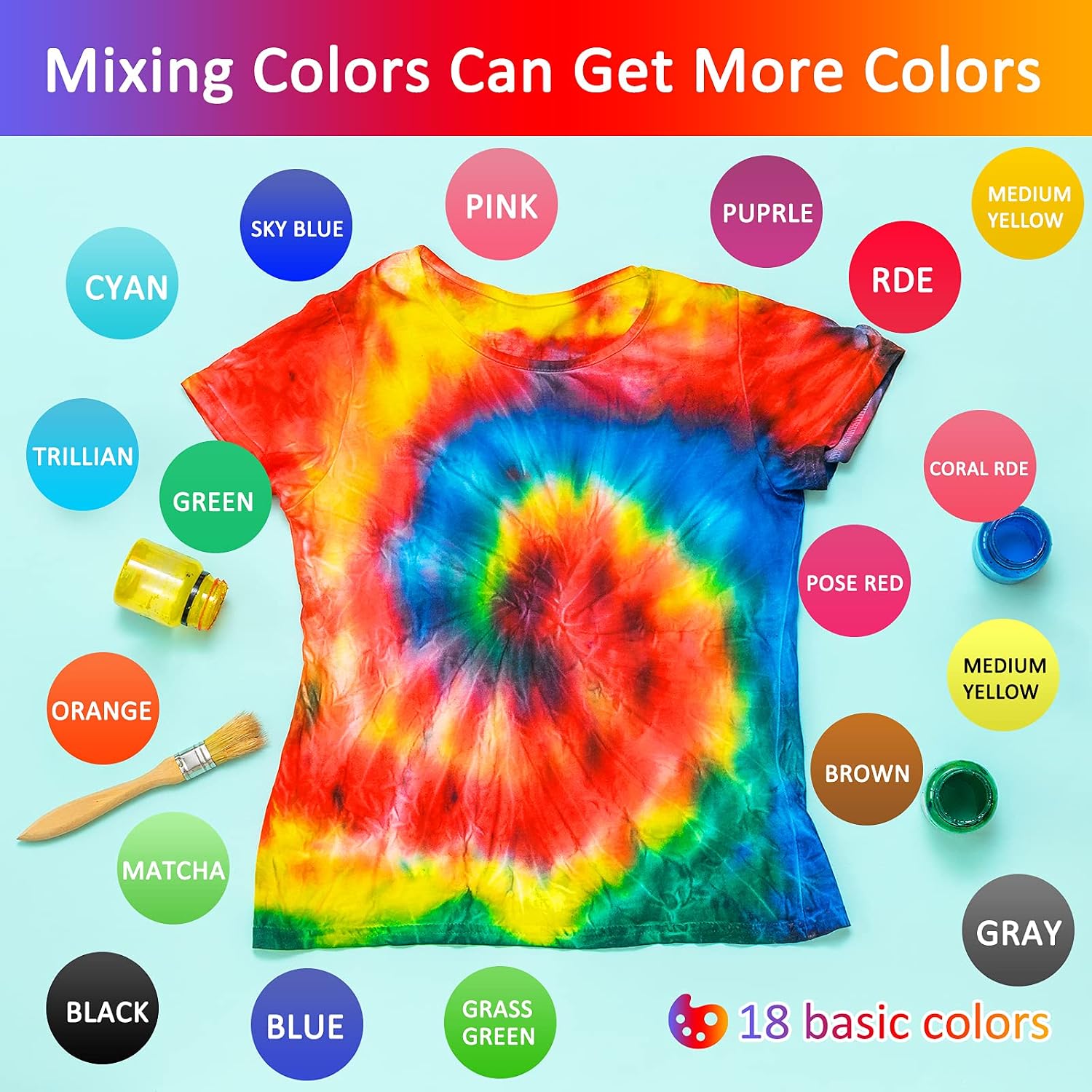 Pastel Tie Dye Kit for Kids & Adults - AGQ 18 Colors Rainbow DIY Fabric Dye, Water Based One Step Tye Dye Kits Set for Girls Boys Birthday Party T-Shirt, Sweatshirt, Textile, Dress, Socks, Hoodie