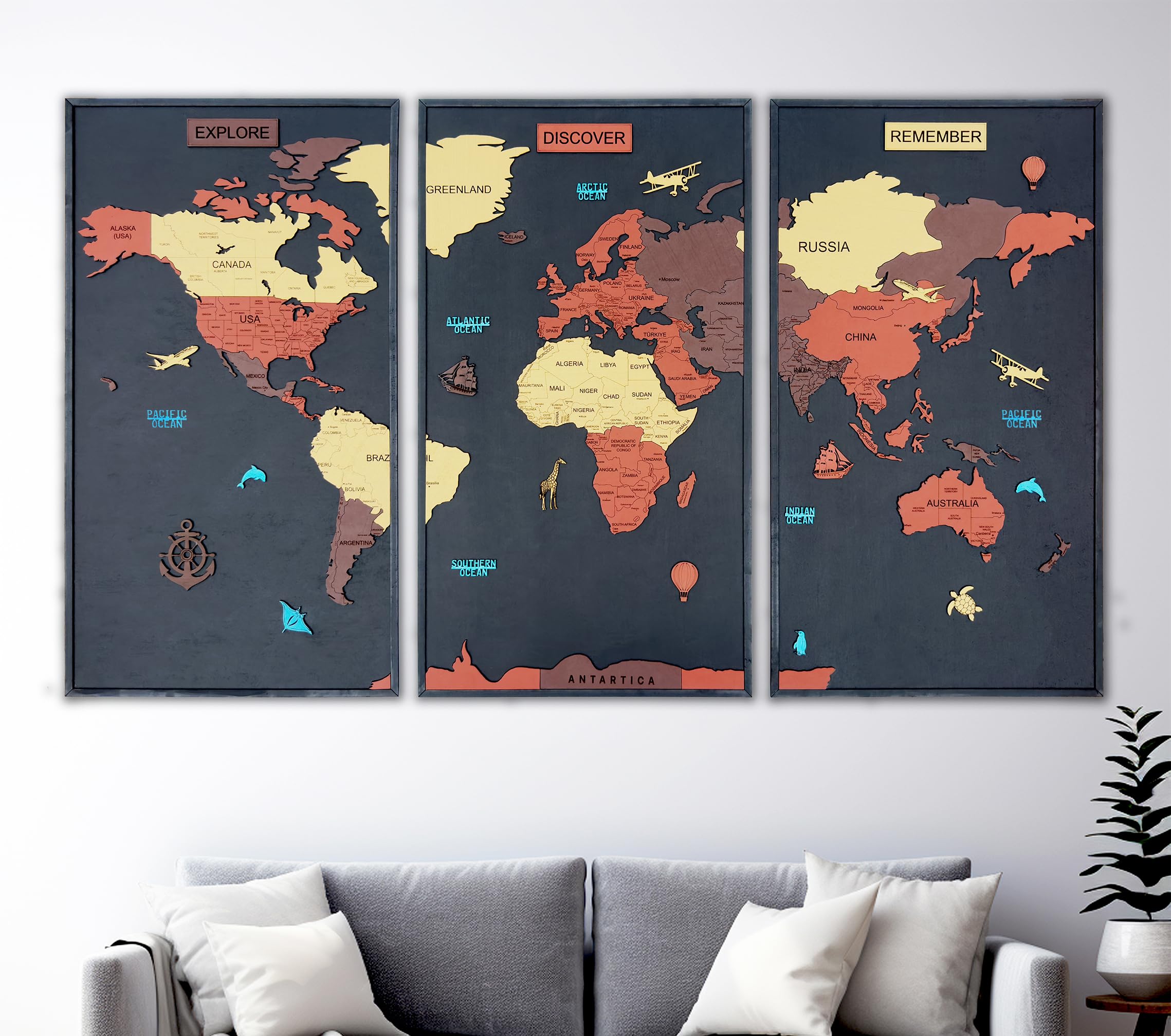 Elk 3D Wooden World Map Wall Decor Art Frame 7mm Thick 165CM | 3D wooden world map wall decor country names,capitals ,States of USA,Canada,India,Australia Living room Office Wall decor-image-40