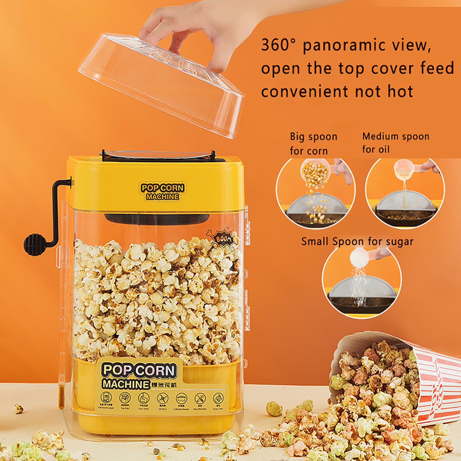 Máquina De Palomitas De Maíz, Máquina Comercial De Palomitas De Maíz Con 3 Cucharas, Operación Con Un Botón Y Acabado Rápido, Hervidor Y Puerta Extraíbles Y Fácil De Limpiar, Para Fiestas, Hogar