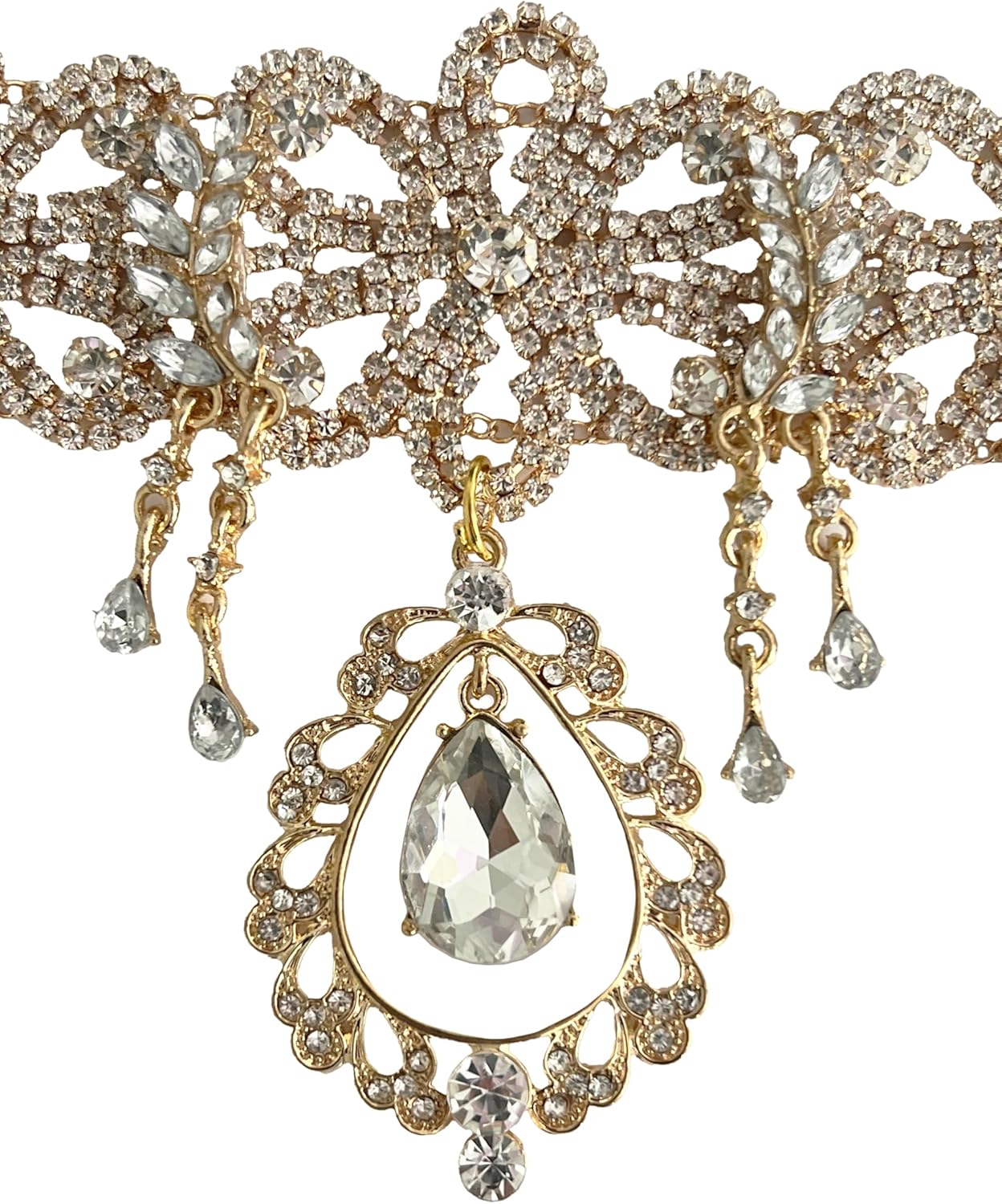 Secret for Longevity Gold Tone Vintage Deco Retro Gatsby Antique Style Clear Crystal Rhinestone Wedding Bridal Prom Bridesmaid Necklace Choker - Image 3