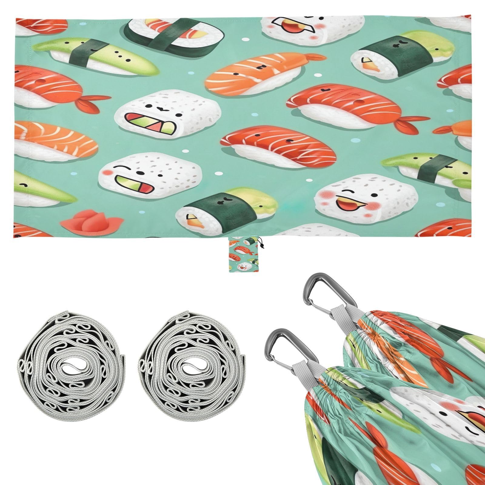 ATTX Sushi Kawaii Pattern Camping Hammock - Lightweight & Portable Hammocks, Heavy Duty 330lbs Capacity for Indoor, Hiking, Backpacking, Travel, Backyard, Beach#480