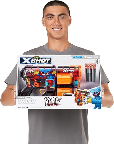 Miniatura 6 de XSHOT Skins Dread Blaster - Poppy Playtime (Toony) por ZURU con 12 dardos, doble barril giratorio, tecnología de dardos de bolsillo de aire, pistola