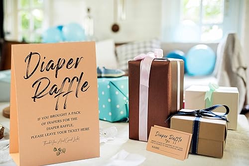 Miniatura 4 de 1 cartel de Kraft para rifas de pañales y 50 tarjetas de estraza para rifas, baby shower, decoración de baby shower, juegos de baby shower, 111KF
