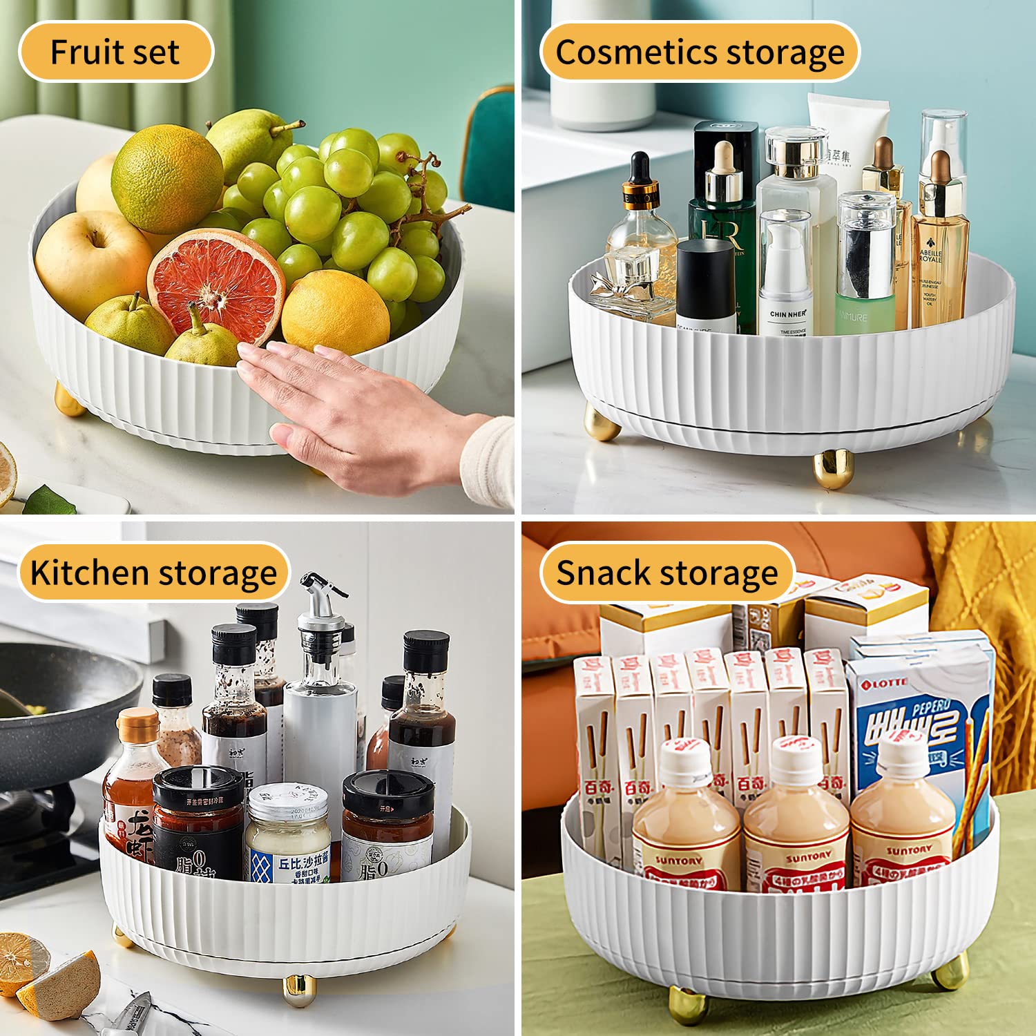 Lazy Susan Turntable Organizer for Cabinet, Makeup Perfume Organizer, Plastic Rotating Turntray Container Bins, Round Spinning Organization for Pantry, Fridge, Countertop, Vanity, Condiments (Big)