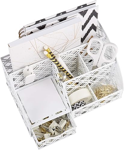 Miniatura 7 de Exerz Organizador de escritorioorganizador de escritorio de malla, organizador multifuncional con 7 compartimentos (blanco)