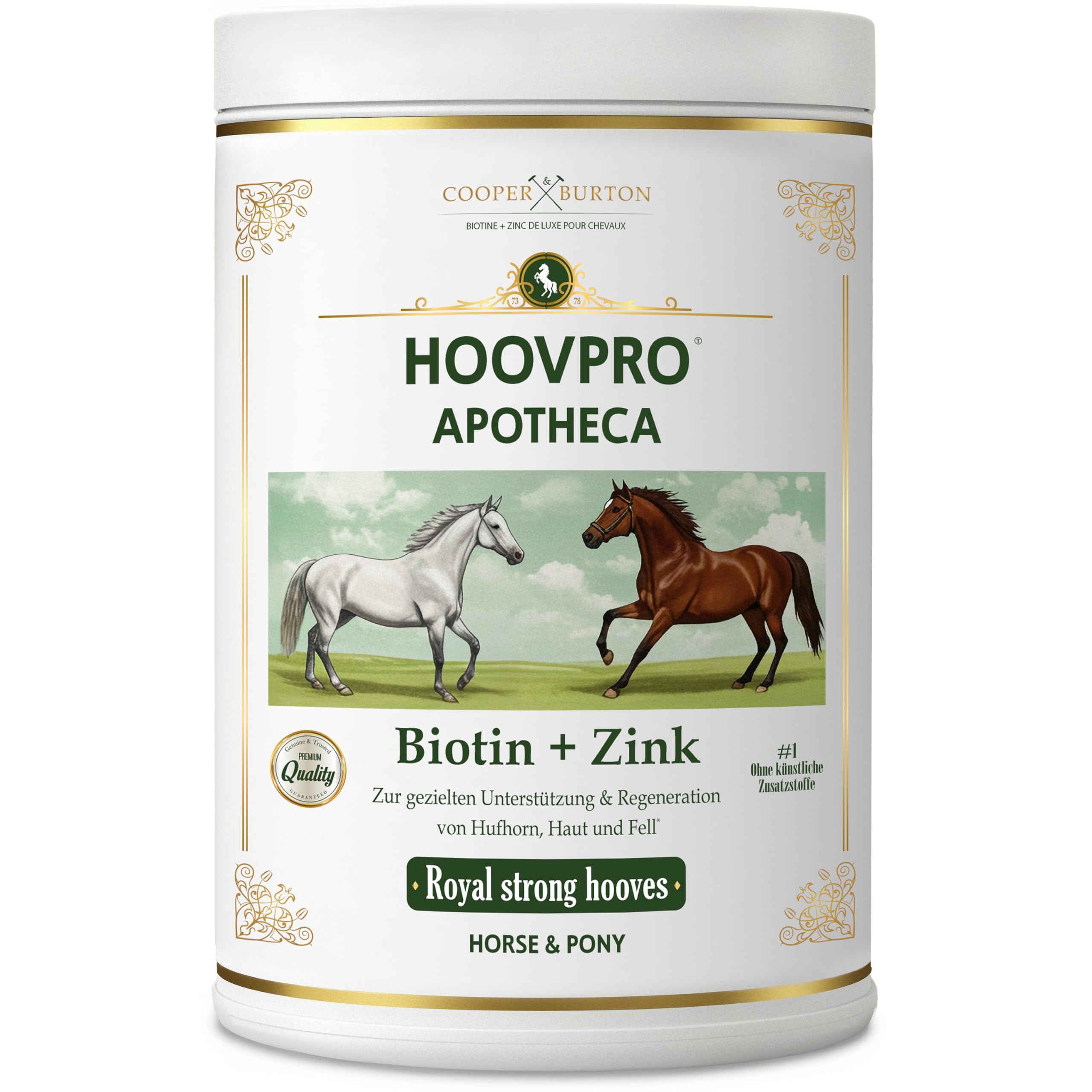 COOPER & BURTON Biotin Zink Pro Huf Complex 750 g – Hochdosierte Rundum-Versorgung für Pferde & Ponys- Premium Pulver für Hufe, Haut, glänzendes Fell & Immunabwehr - bei Mauke, Hufproblemen