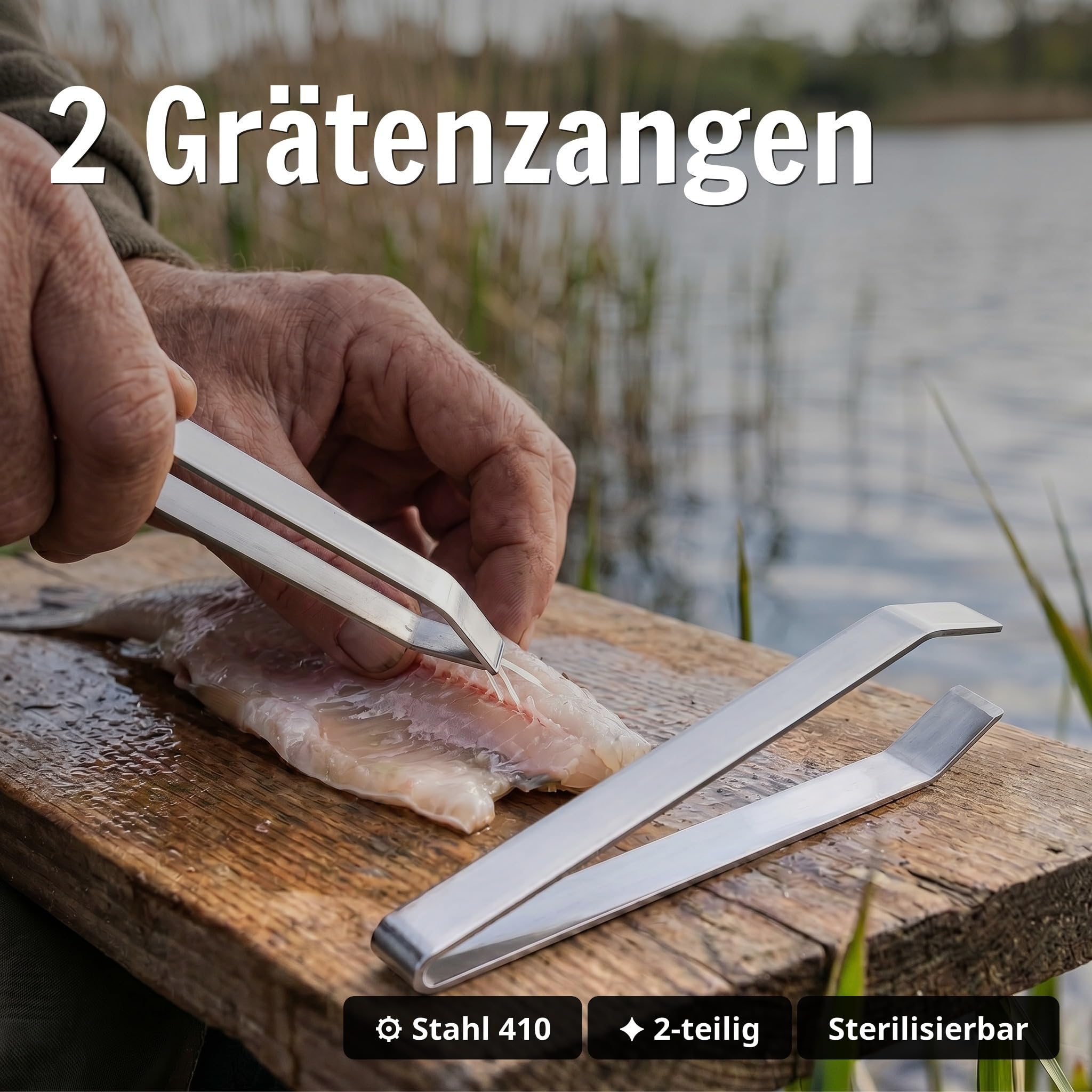 Zite Fishing All-in-One Filetierset | Filetiermesser 20 cm | Flexible Edelstahl-Klinge & Rutschfester Griff | Inkl. Filetierkamm & 2 Grätenzangen | Fischmesser Filetiergabel Forelle Hecht Zander