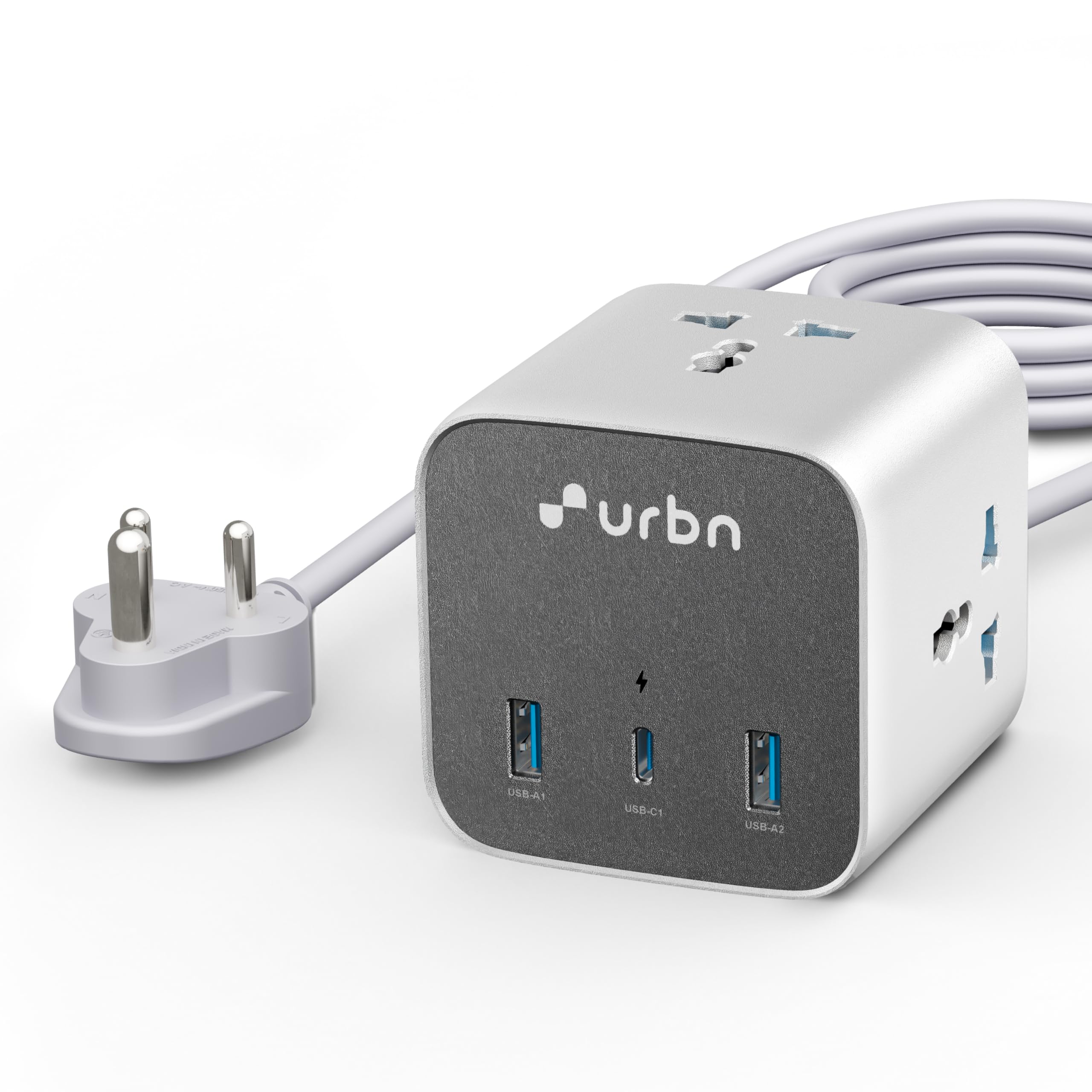 URBN 6-in-1 Qube Core Power Strip | 3 Universal Sockets (2500W) + 3 USB Ports (20W PD) | Fast Charging | Heavy Duty 2m Power Cord | Surge Protection | 1 Year Warranty (White)-picture-18