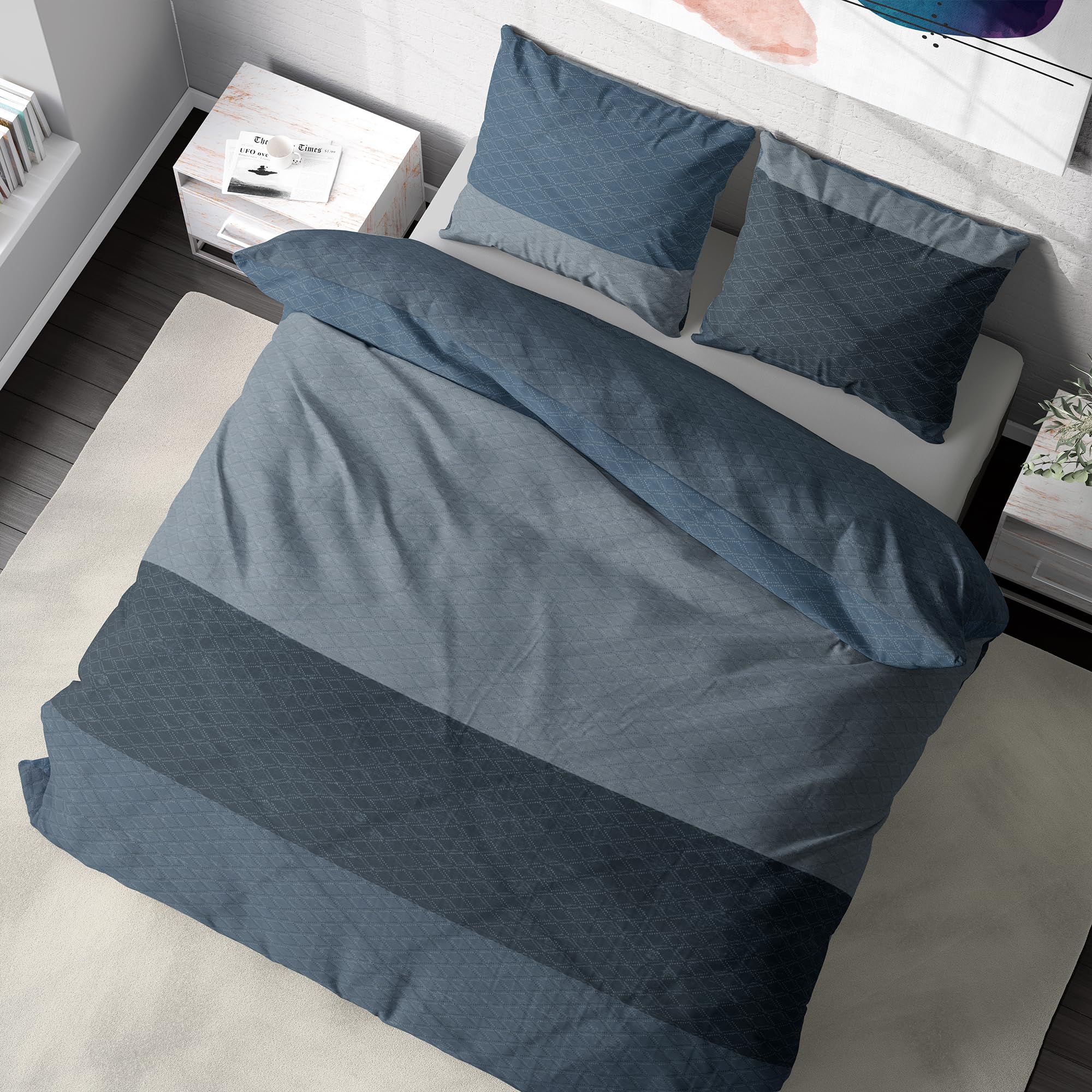 Premium Bettwäsche 200x200 – 100% Baumwolle, ÖKO-TEX Zertifiziert, Renforcé, Atmungsaktiv & Antiallergisch, mit Reißverschluss, 3teilig – Bettbezug + 2X Kissenbezug 80x80, Grau, Blau, Hellblau