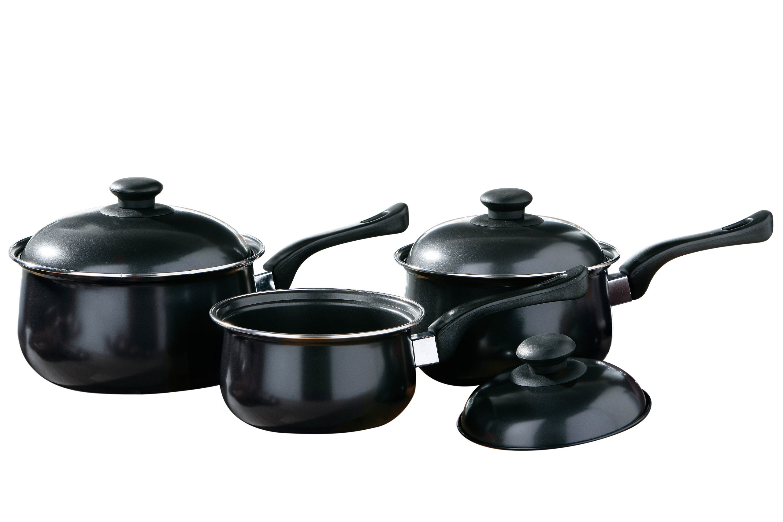 Premier Housewares Black Non stick Steel Cookware Set of Pans and Pots for Cooking in Kitchen Stainless Steel Kitchen Set Stainless Steel 3 Pieces
