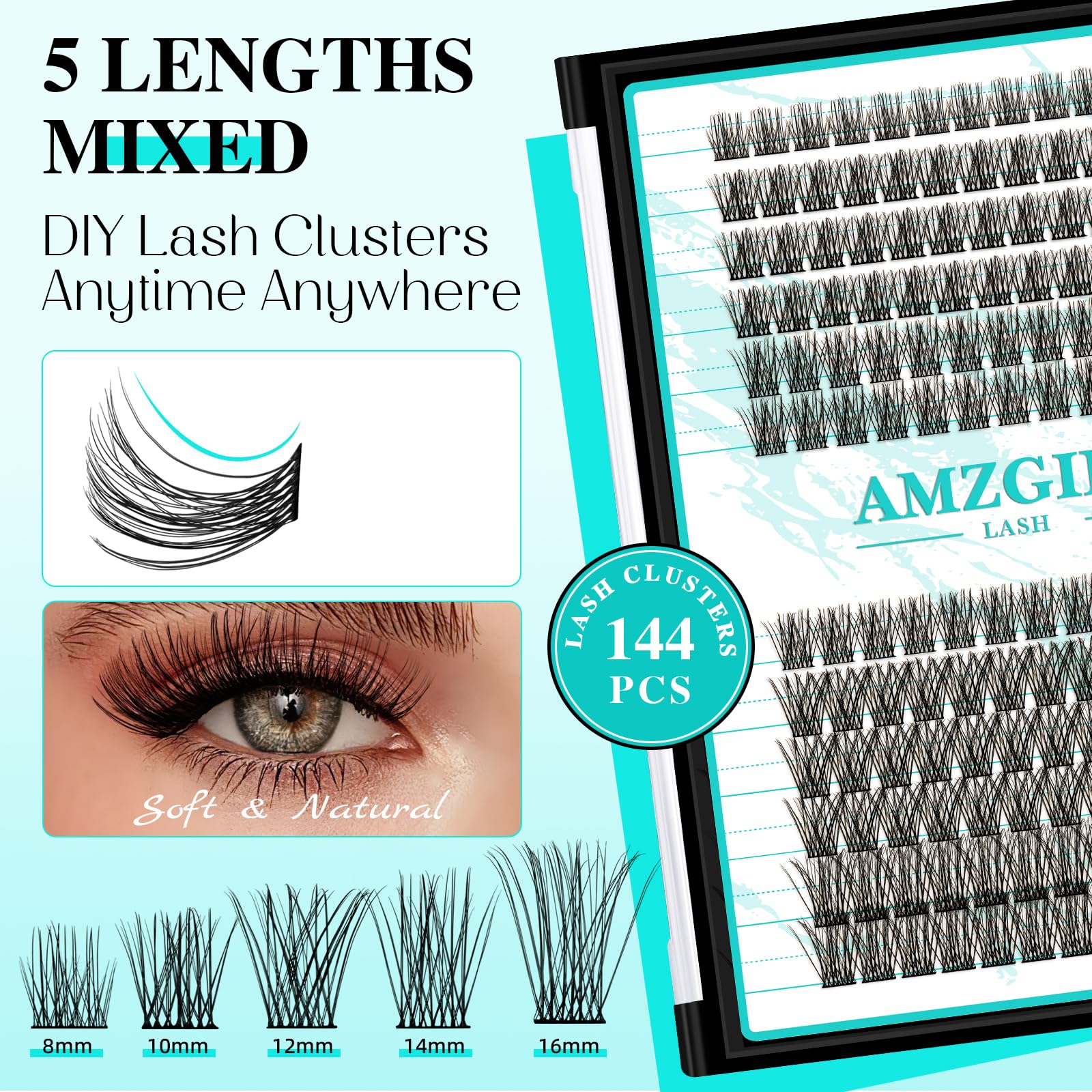 Ciglia Finte Naturali Ciuffetti Individuali 144Pcs Estensione Ciglia Individuali D Curl Lash Clusters, ciglia morbide, ciglia individuali ciglia fai da te Estensione ciglia a grappolo
