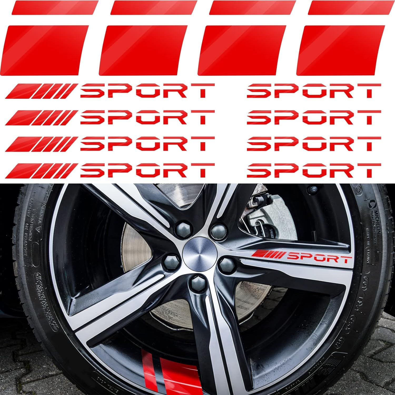 4Pcs Red Wheels Rims Sport Racing Decal Stripes Stickers Emblem Bumper Race Car SUV Truck, Automotive Decals, Bumper Stickers, Decals and Magnets