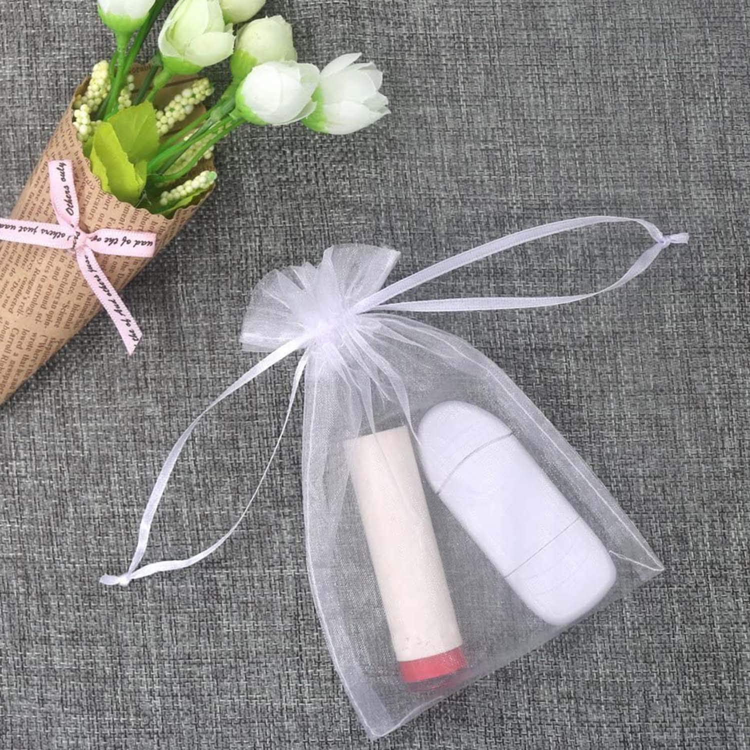 50 Sacchetti Regalo In Organza Bianca: Piccole Bustine Trasparenti Con Coulisse Per Bomboniere, Gioielli, Confezioni Festa (5 X 7,6 Cm) - 5