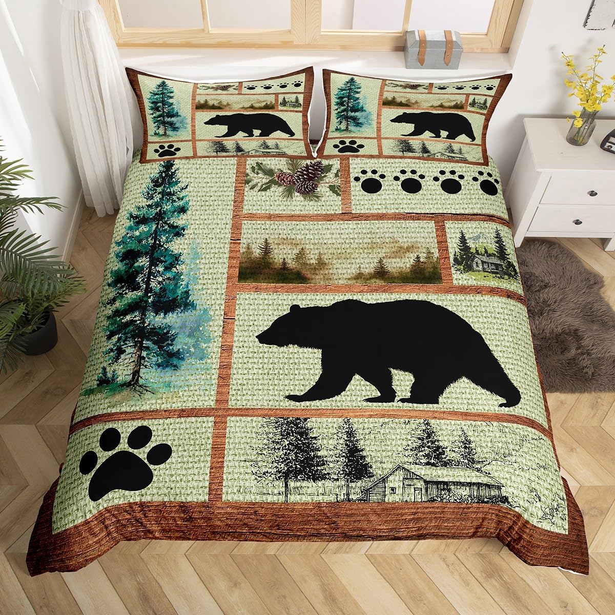 Feelyou Smoky Mountain Bedding Set for Adults Trees Natural Scenery Art Comforter Cover Set Nature Lover Gift Room Decorative Duvet Cover Foggy Scenic Bedspread Cover King Size 3Pcs Bedclothes