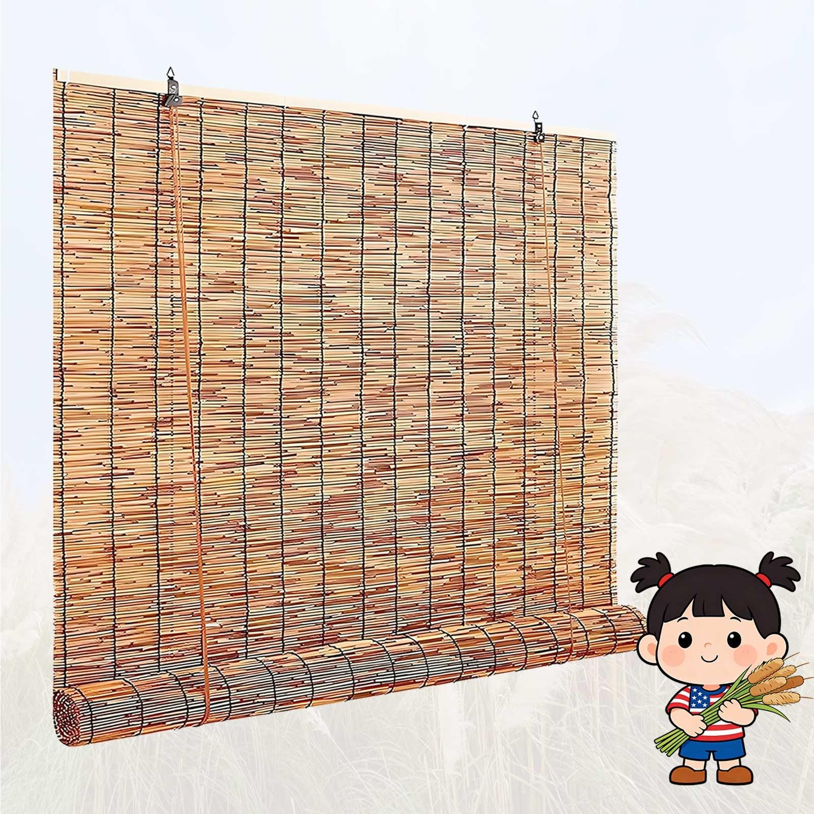 Tenda Bambù Naturale per Terrazza e Veranda, Tenda Avvolgibile per Balcone e Pergola, Filtro Luce per Giardino e Spazi Esterni(W60 x H300 cm)