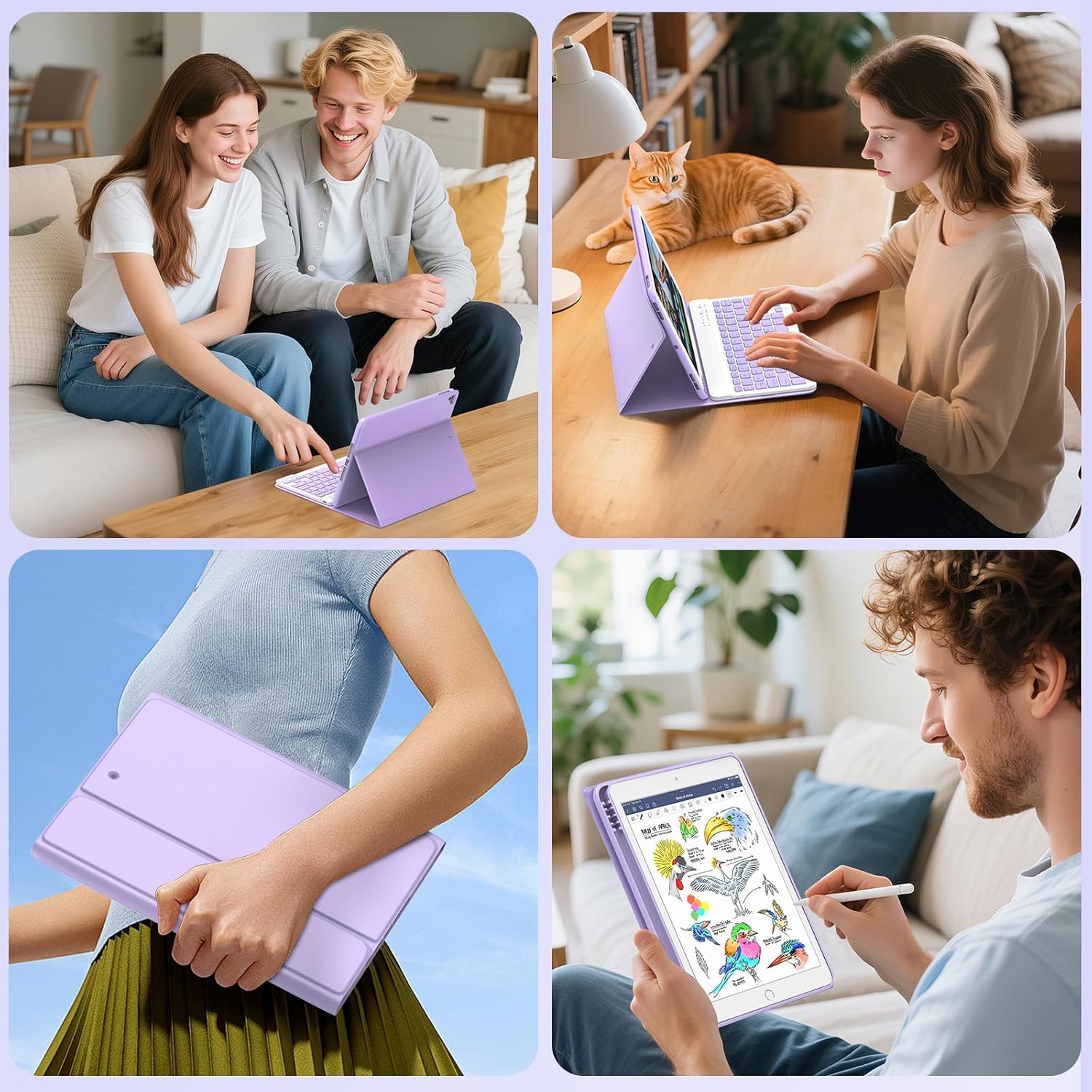 KBCASE Keyboard Case for iPad 9th/8th/7th Generation 2021/2020/2019, Compatible with iPad Air 3/Pro 10.5, Detachable Wireless Keyboard Case with Pencil Holder (Purple)