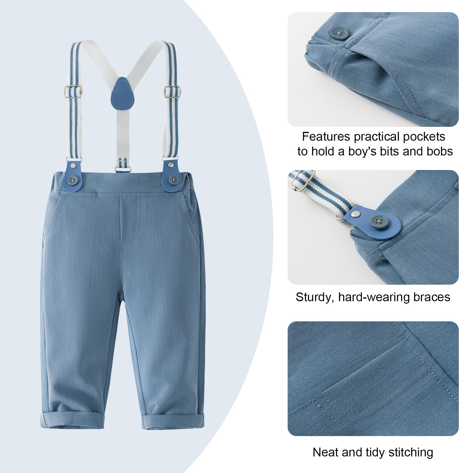 Baby Boy abbigliamento formale Set di abbigliamento da bambino Camicia Romper con papillon bretelle pantaloni e cappello per matrimonio festa di compleanno
