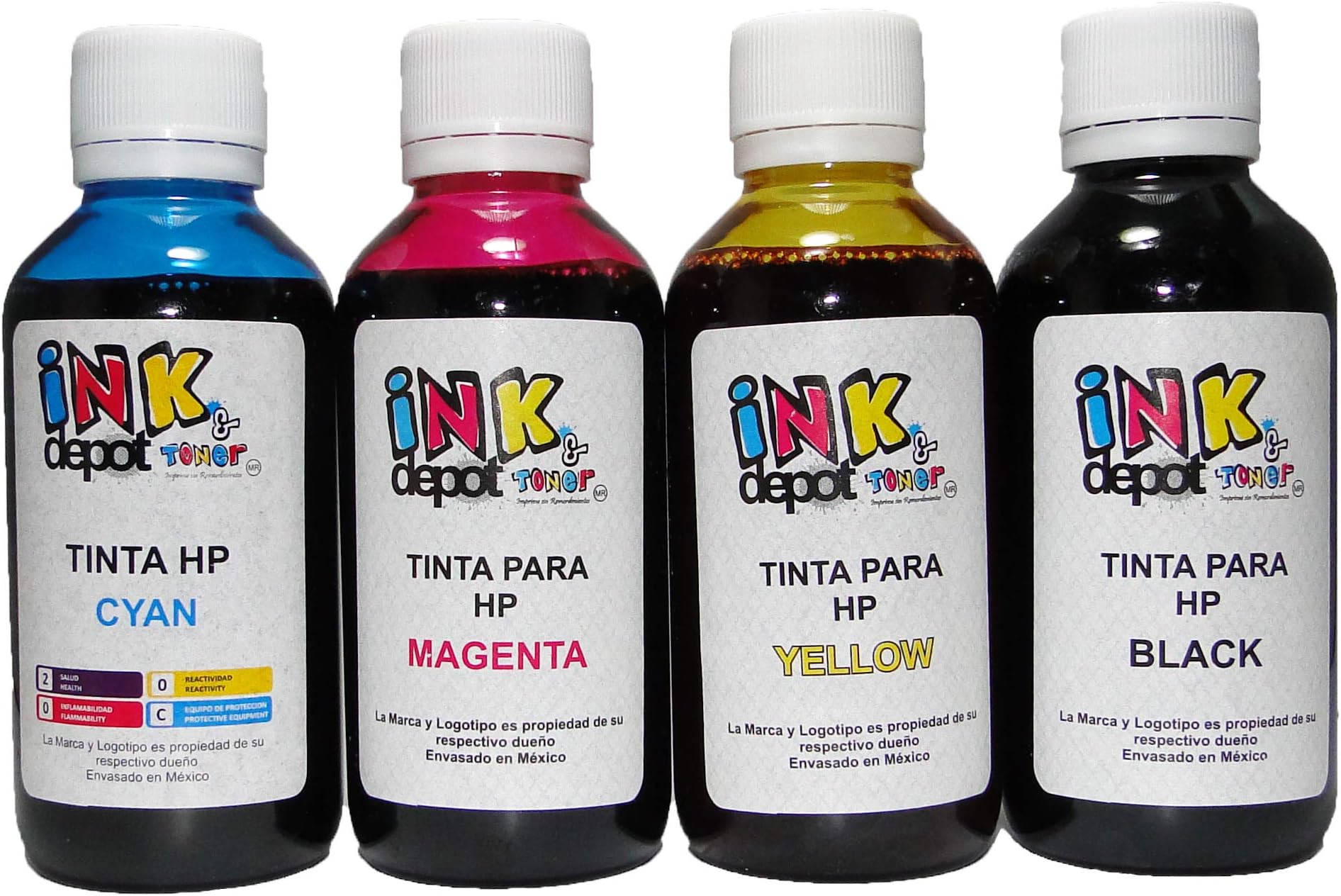 INK Depot Juego de 4 Tintas Marca Compatible con HP para Recarga de impresoras, multifuncionales