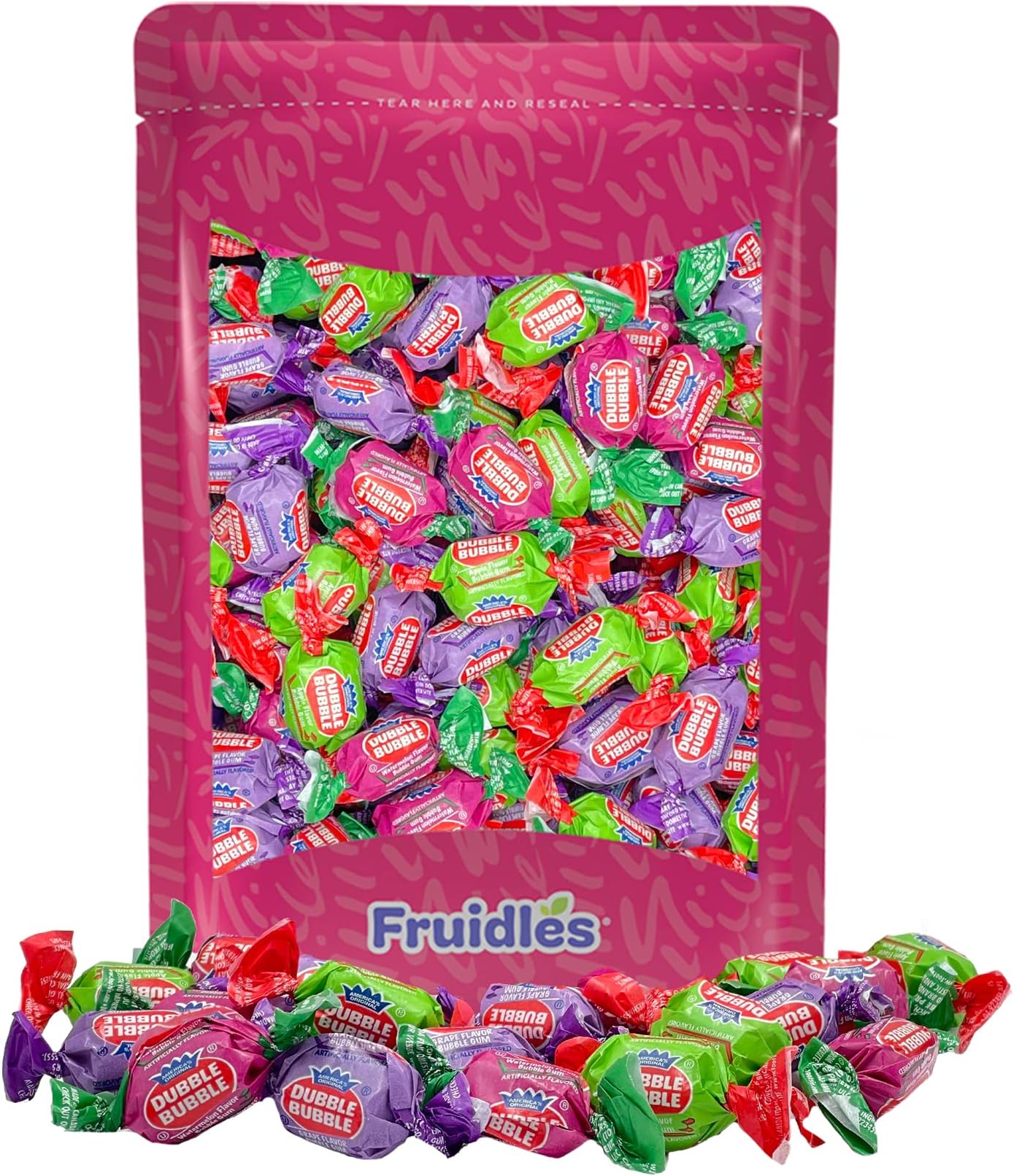 Double Bubble Chewing Gum Balls Fruit Flavored Original & Mixed Fruit, Candy Buffet Treats, Kosher Certified Parve, Individually Twist-Wrapped (Mixed-Fruit Double Bubble, Half-Pound)