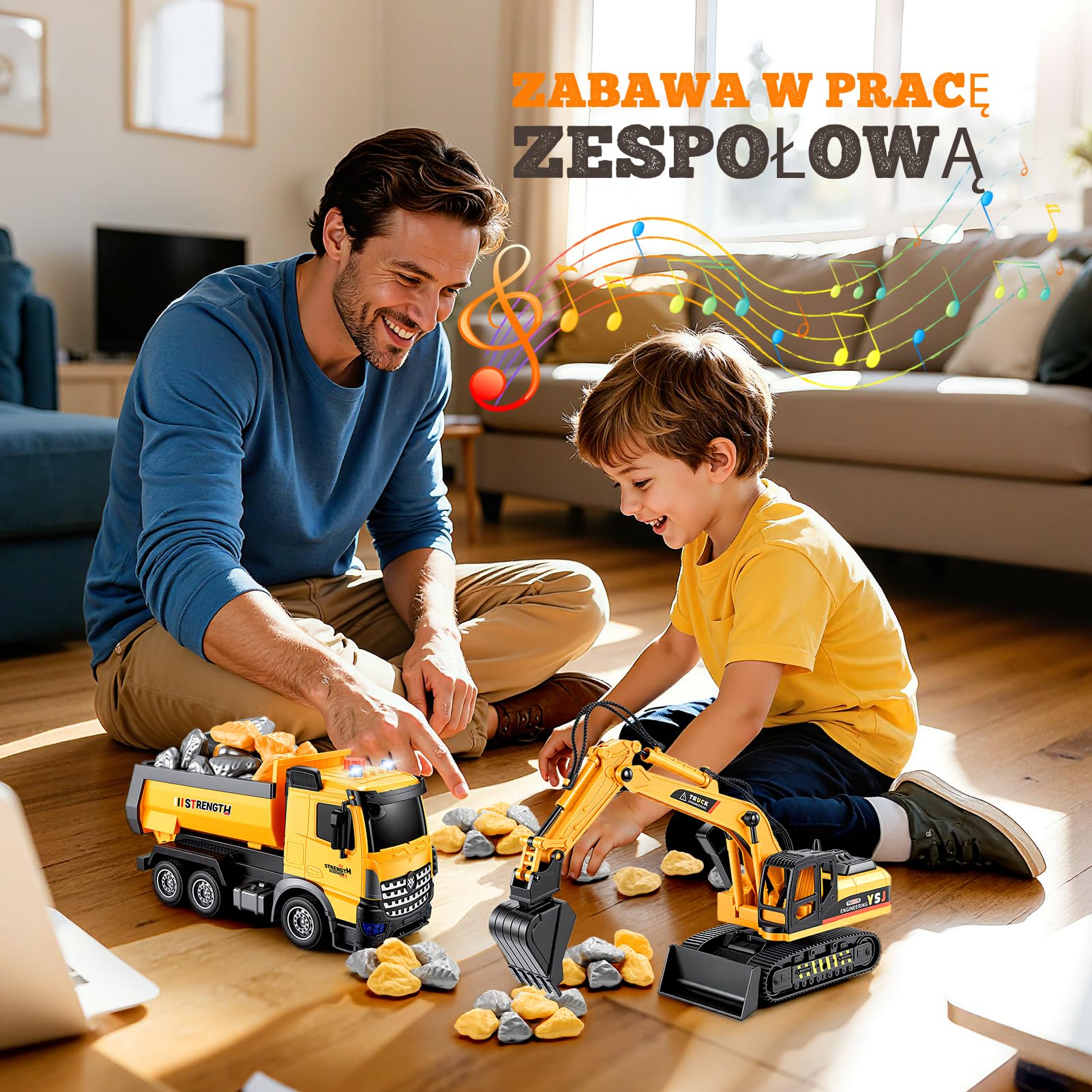 EUCOCO Zabawki Dzieci W Wieku 3 4 5 6 7 8 Lat, Ciężarówka Z Przyczepą Do Przewozu Samochodów I Koparka Zabawki Dla Chłopców I Dziewczynek Prezent ChłopcaPojazdy Budowlane Pprezent Urodzinowy Chłopca