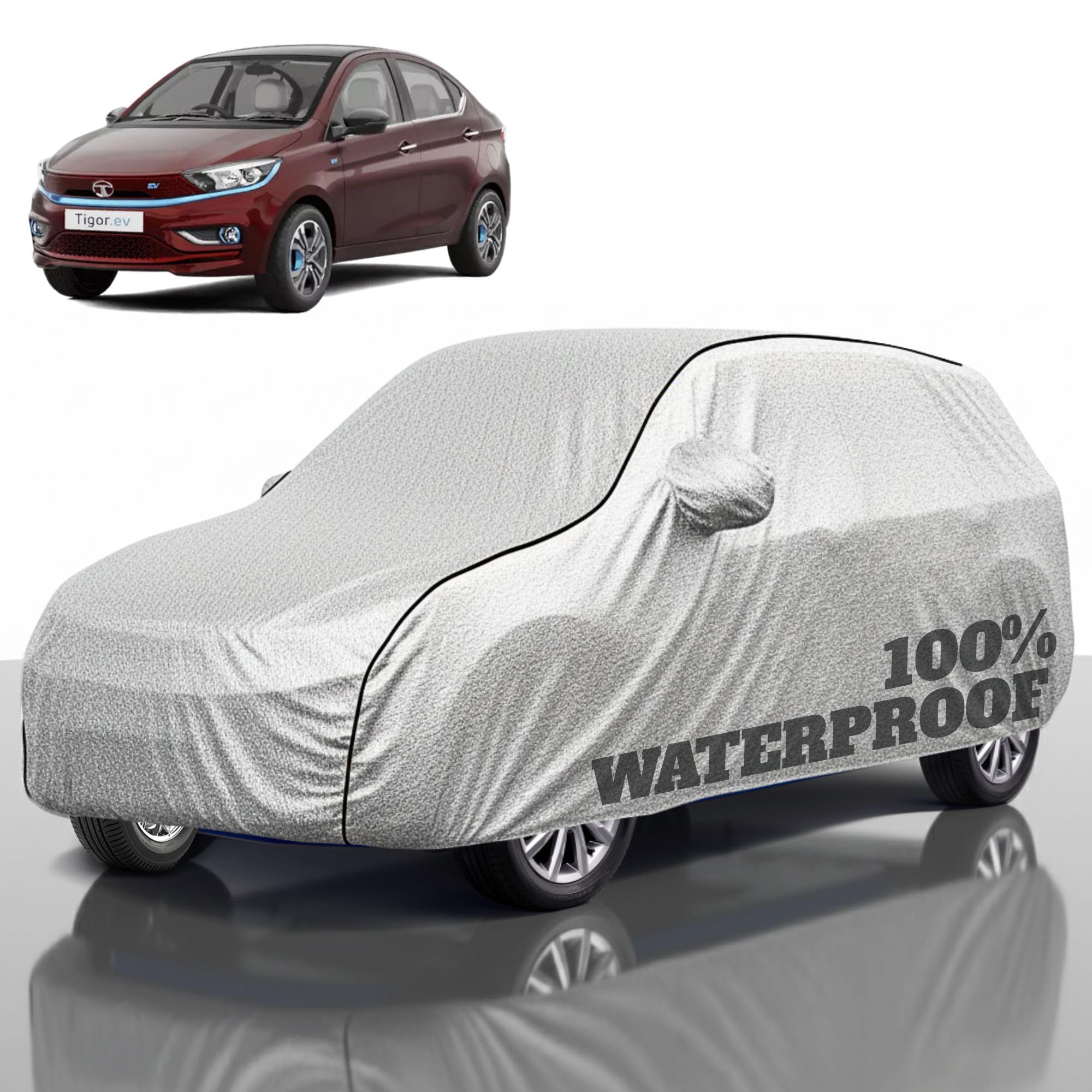 Premium Polyester Car Cover Tigor All-Weather Protection from Rain, Dust &amp; Sun | UV Resistant Fabric | Full Body Secure Fit for Outdoor &amp; Indoor Parking Silver