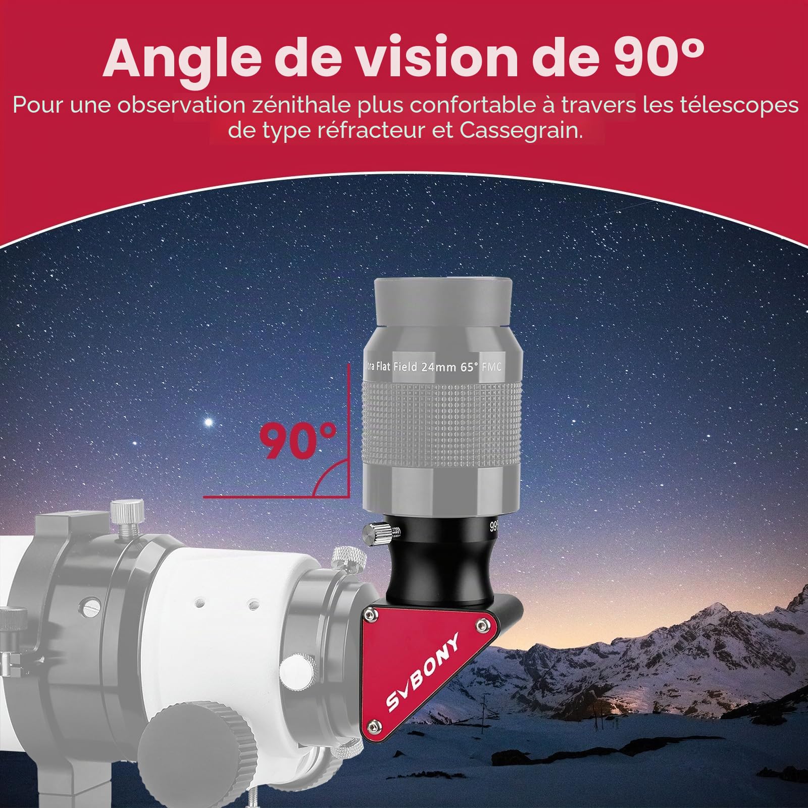 Svbony SV188P Diagonal Miroir, 1,25” 90° Adaptateur Diagonal Diélectrique, 99% de Réflectivité Image Érigée Miroir Diagonal, Métal Accessoires de Télescope pour Vision du Ciel Profond Planétaire