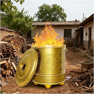 Stainless Steel Burning Barrel Portable Cremation Fire Pit Covered Incinerator with Tripod Base and Ventilation Hole Rust-Resistant Suitable for Outdoor Burning of Garbage and Leaves(Gold,44x45cm)