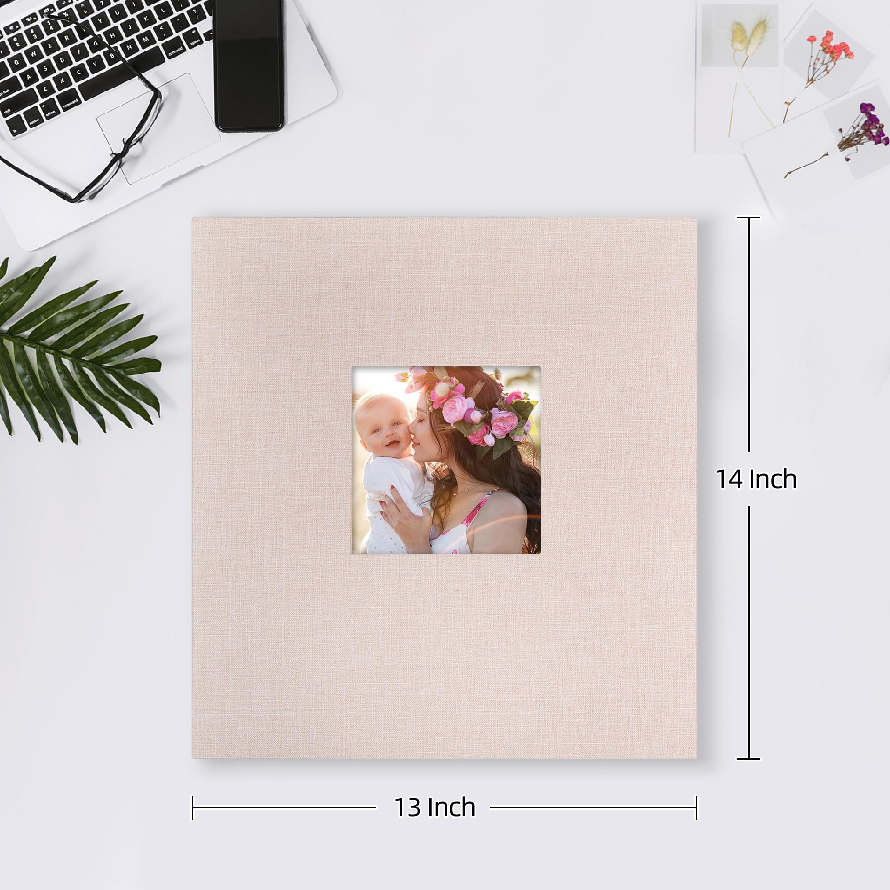 Mublalbum Album photo de 10 x 15 cm avec couverture en lin – Grand livre avec poches horizontales et verticales – Pour mariage, anniversaire de famille et bébé (beige)