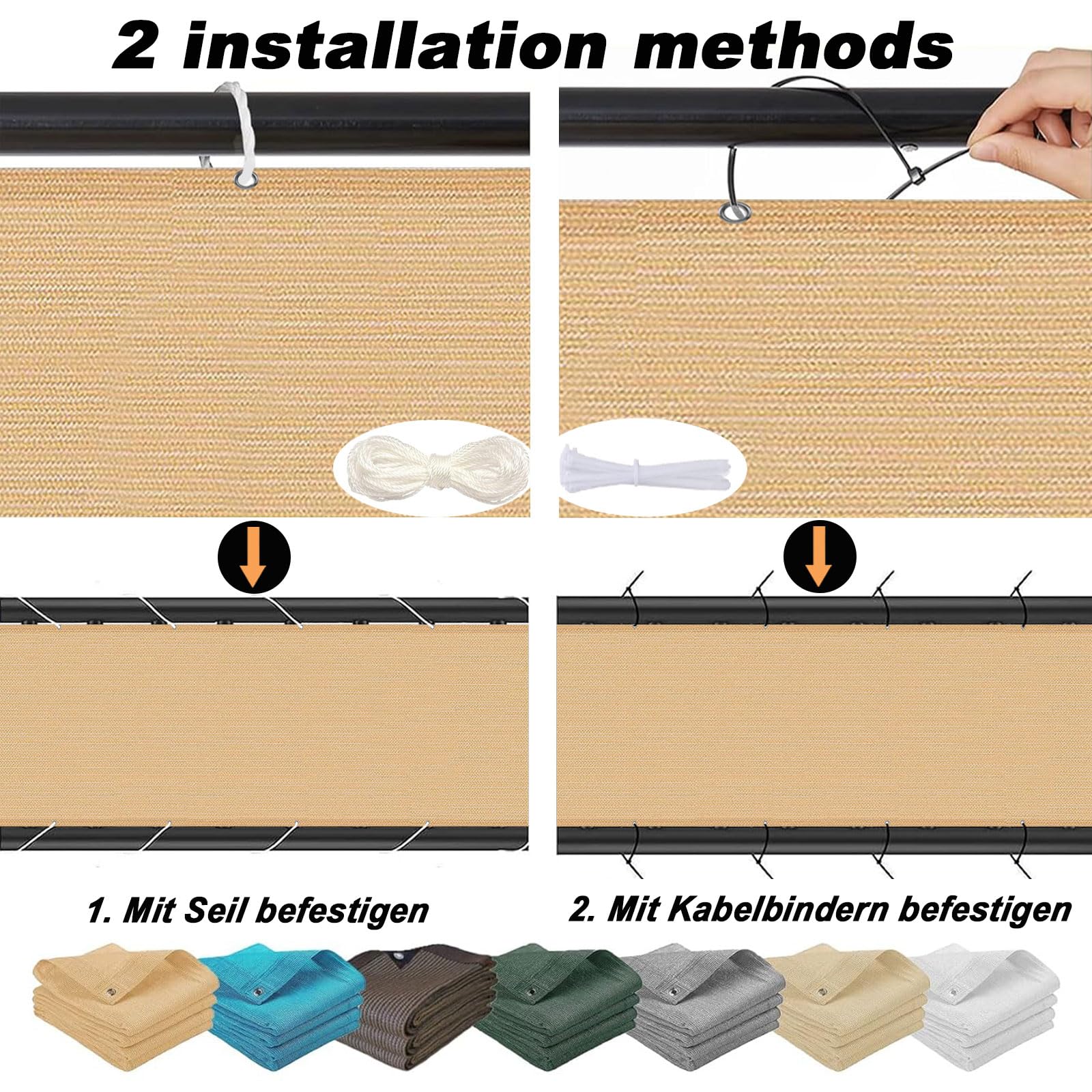 Brise Vue Balcon 100 x 310 cm Hdpe, Respirant, Vent, UV Résistant Écran D'Intimité avec Attaches de Câble Œillets, Résistant Aux Intempéries pour Jardin, Balcon, Jaune Sable