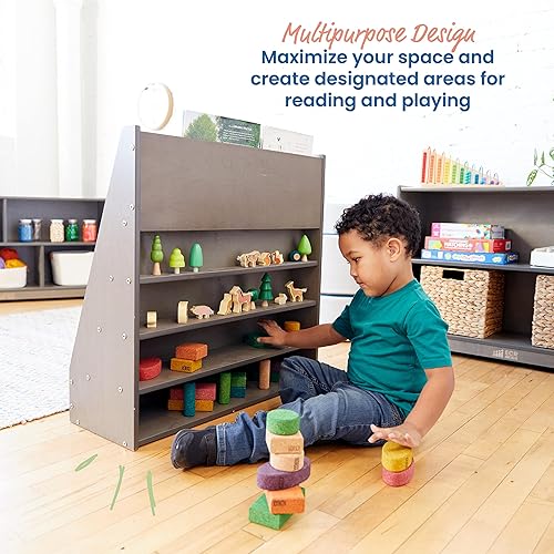 Miniatura 16 de ECR4Kids Exhibición optimizada para libros de una sola cara con almacenamiento, estantería de aula, color blanco lavado Blanco Cal,Gris (Grey