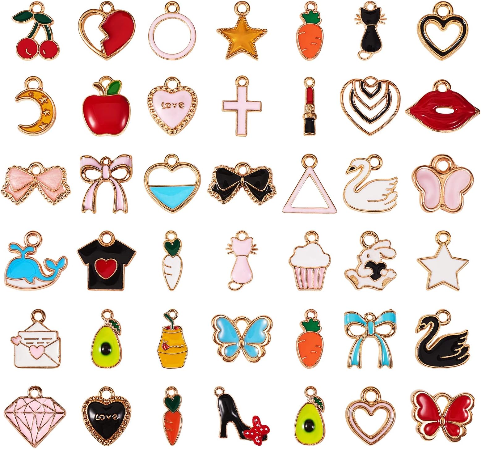 WEWAYSMILE 40Pcs Colorful Plated Enamel Charms Makeup, Women Makeup Charms for Bracelets, Plated Enamel Pendants, for DIY Pendants Jewelry Earrings Necklace Bracelet Making