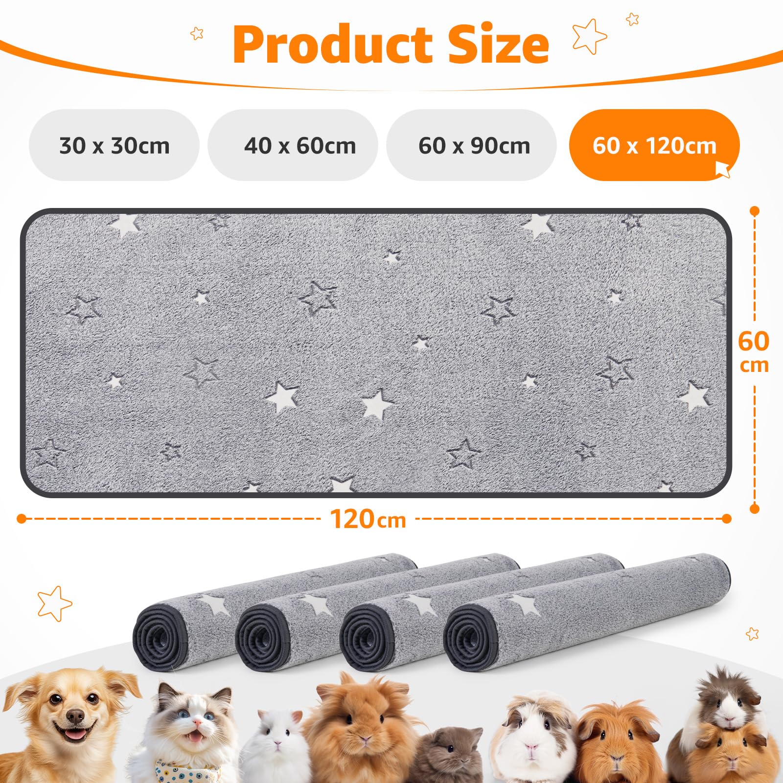 PICK FOR LIFE 4 PCS Guinea Pig Fleece Cage Liner Leakproof Guinea Pig Mats Pee Pads Washable Pet Blankets Soft Absorbent for Small Animal Rabbit Ferret Hamster Chinchillas Hedgehog Puppy - Image 2
