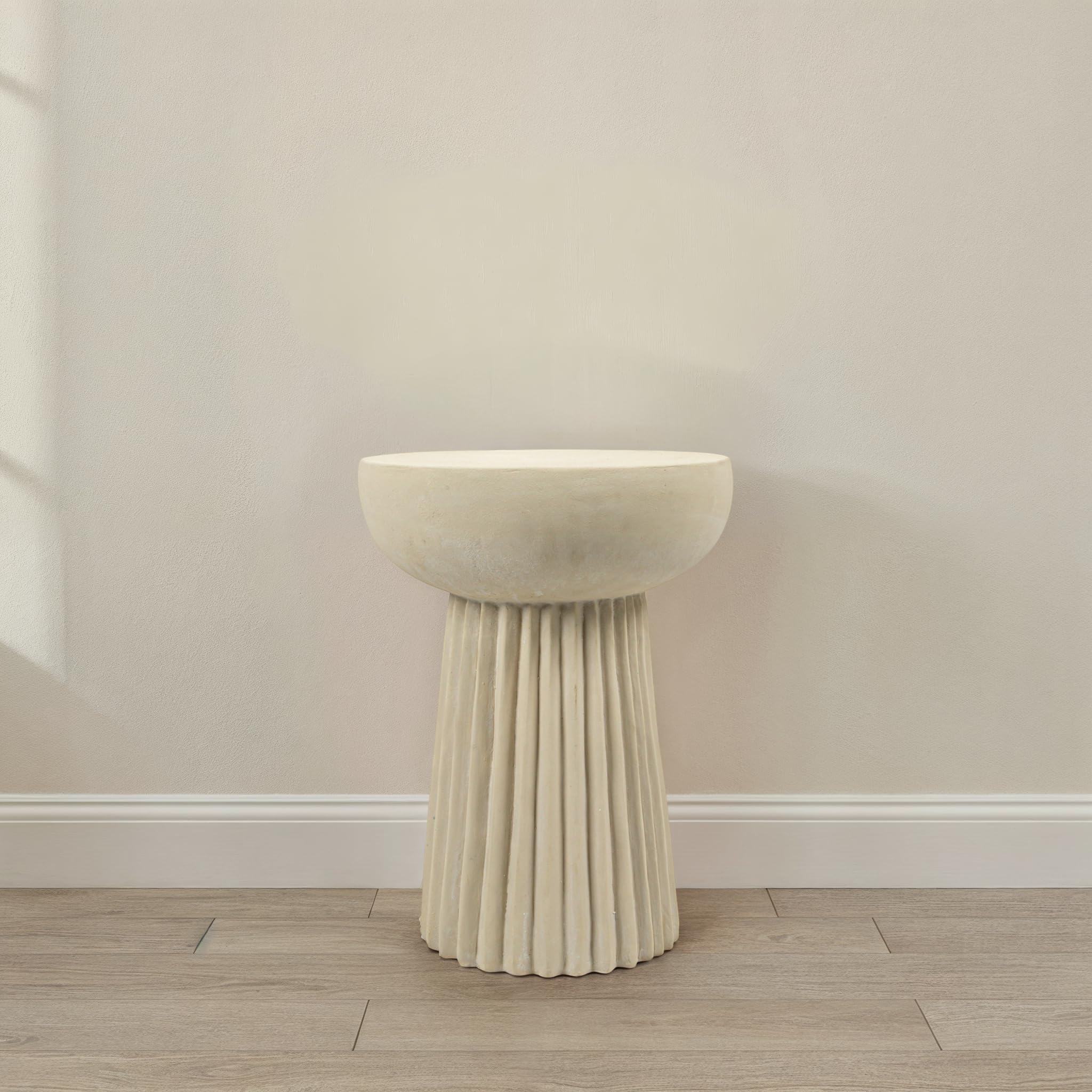 Creative Co-Op Magnesium Oxide Side Table, Cream