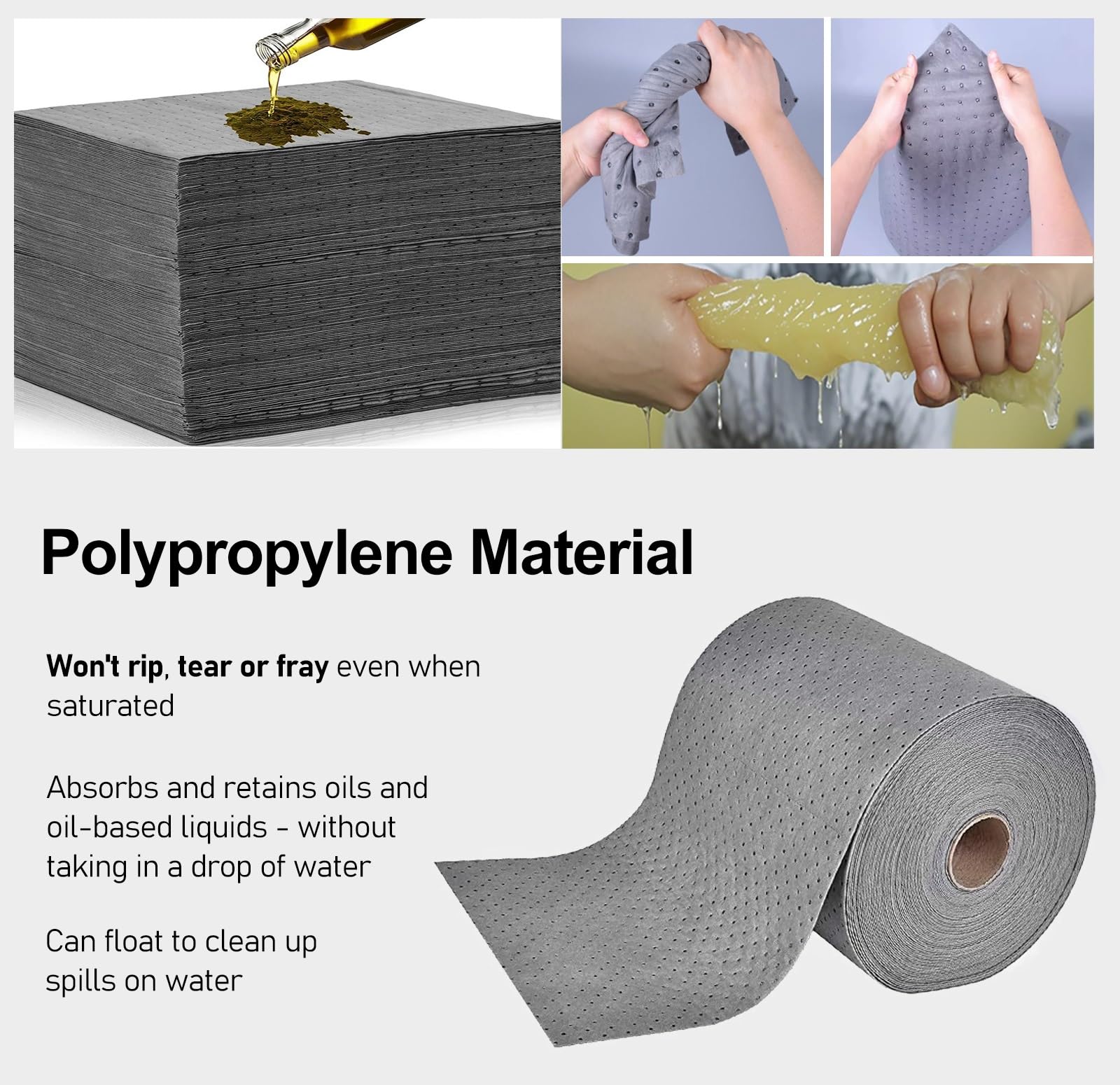 ERRULAN Rolle mit ölabsorbierenden Pads für Garage Bilge Marine, robuste Ölteppichmatte, Ölablass-Spritzpad, groß für Aufsaugen von Flüssigkeiten auf Öl(W 1.5m/4.9ft,L 30m/98.4ft)