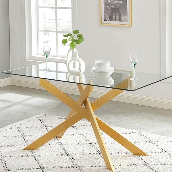 Gold Geometric Glass Dining Table
