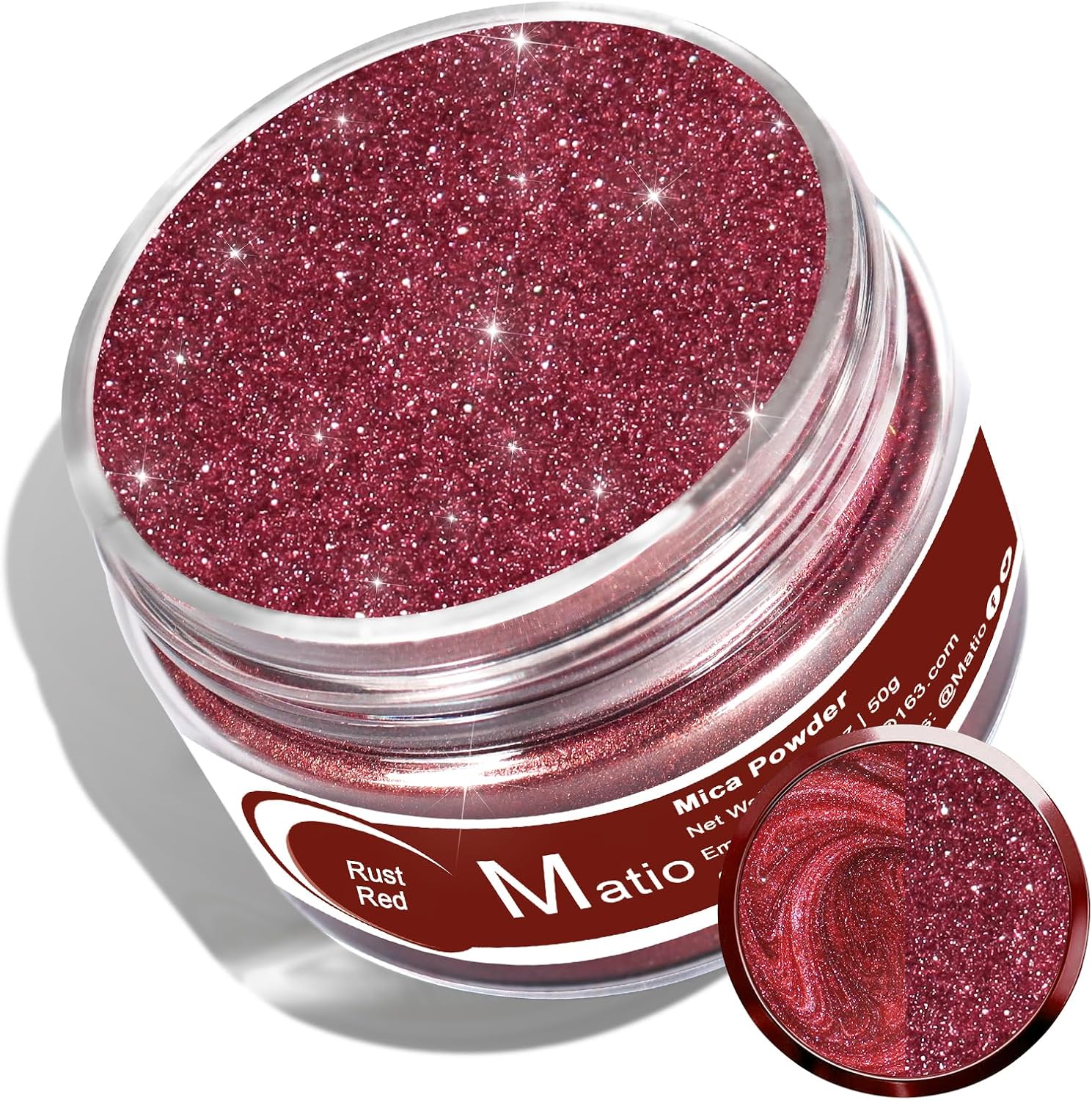 Matio Rust Red Mica Powder for Epoxy Resin, 1.8oz/ 50g Pearlescent Effect Mica Powder Natural Color Pigment for Soap Making, Bath Bomb, Candle Dye, Resin Craft, Paint, Nails Art, Jewelry,Slime Pigment
