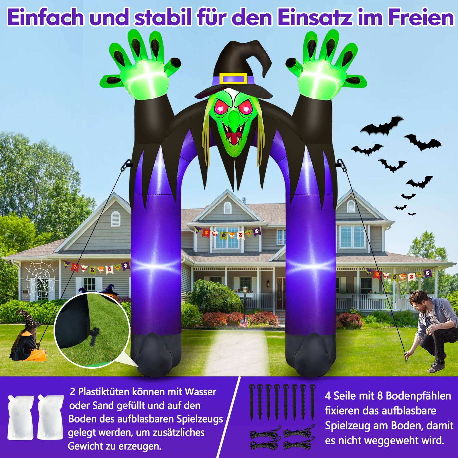 Danxilu 3m XXL Halloween Aufblasbar Hexe Torbogen Outdoor Deko | Aufblasbarer Bogen Dekoration mit LED-Beleuchtung für Garten Rasen Draußen Außen Hof Vorgarten Haunted House Eingang