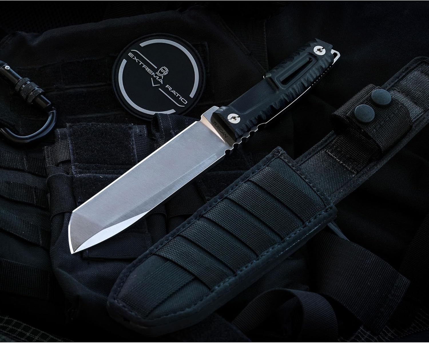 Extrema Ratio - Tuscan (Black) Fixed Blade Knife, Bohler N690 steel blade 3.5 mm thick, hardened to 58 HRC, satin finish blade, aluminum handle, made in Italy