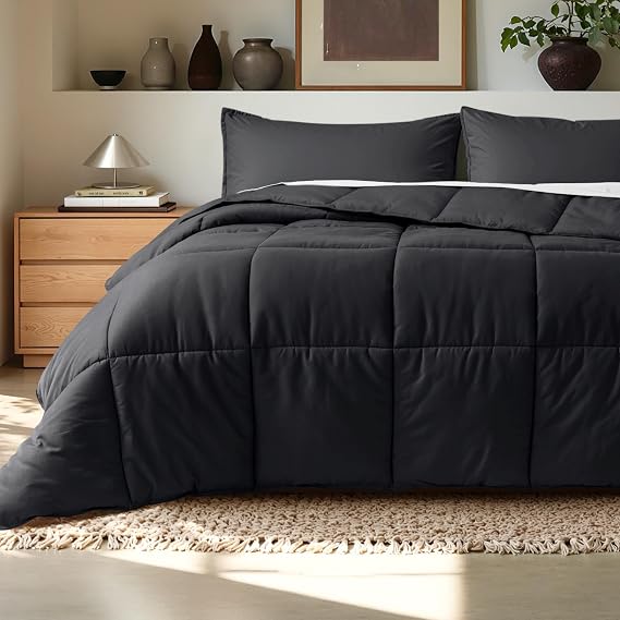 Bare Home Comforter Set - Queen Size - Ultra-Soft - Goose Down Alternative - Premium 1800 Series - All Season Warmth (Queen, Black)