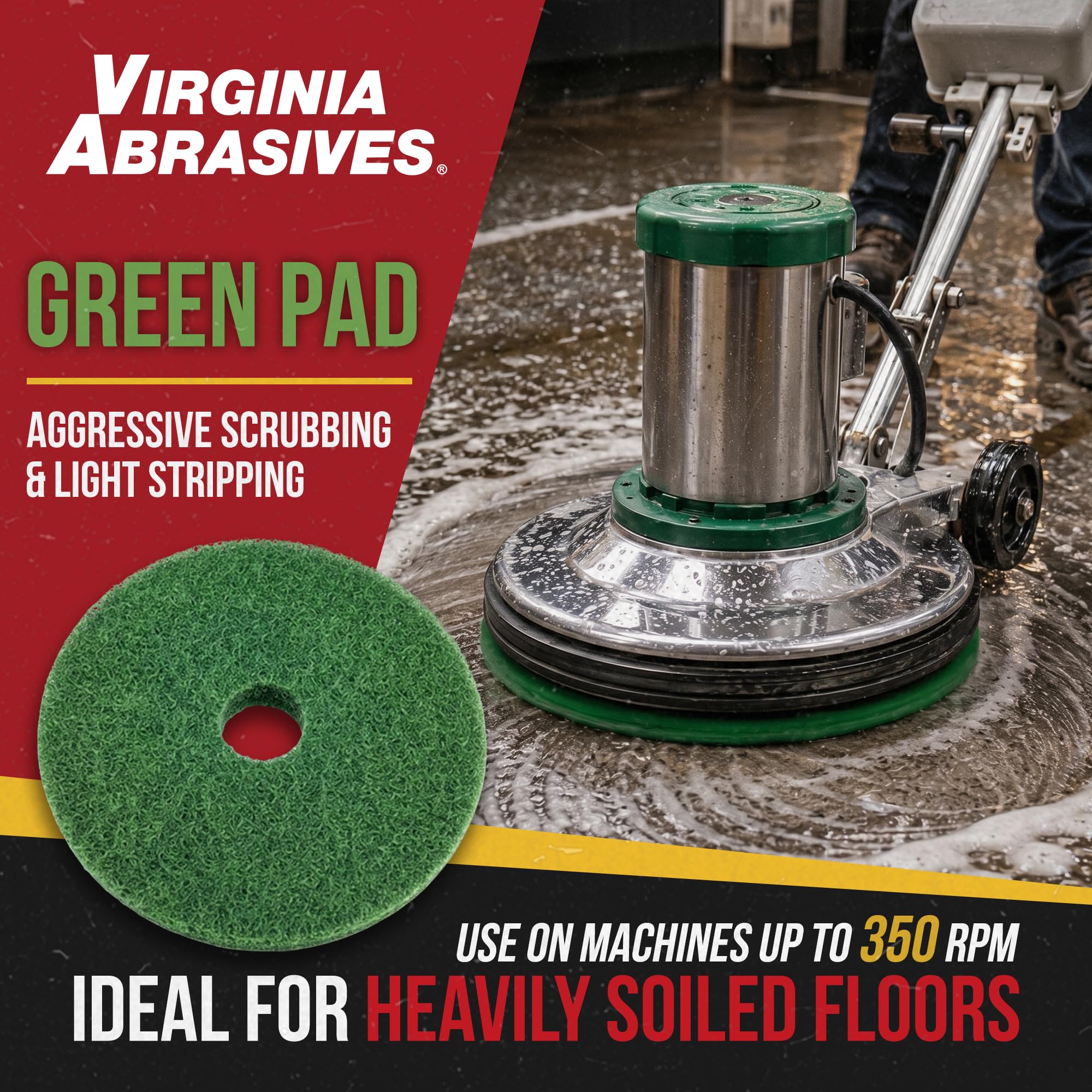 Virginia Abrasives Almohadillas de mantenimiento de suelos, almohadillas de repuesto de limpieza de pisos, almohadilla de pulido gruesa para hacer los suelos más limpios, almohadillas sintéticas no