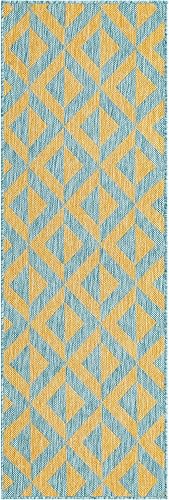 Vista 217 de Unique Loom Unique Loom Outdoor Collection - Alfombra de área - Napa (3 pies 3 pies, redonda, amarillo y aguamarina/amarillo)