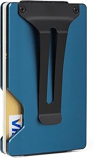 Wallet for Men, Slim Minimalist Carbon Fiber Wallet with Metal Money Clip/Cash Strap, RFID Blocking Aluminum Card Holder